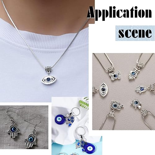 Miniatura 5 de PH PandaHall 50 unidades de 5 estilos de cuentas de animales plateados, marcos redondos Hamsa, conectores de marco circular para hacer joyas,