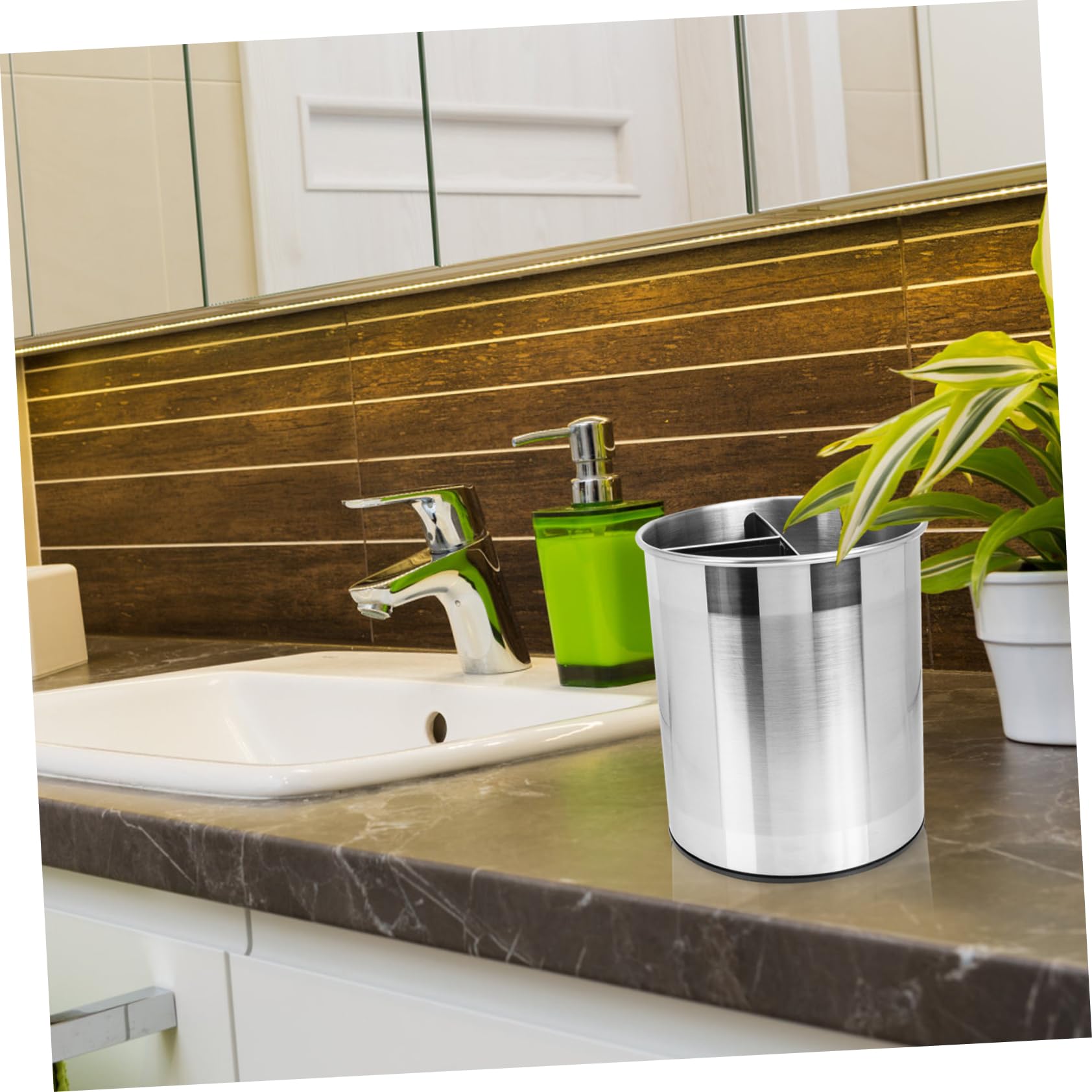 Angoily Porte-ustensiles Cuisine Rotatif Acier Inoxydable Seau à Couverts Multi-compartiments pour Rangement Pratique