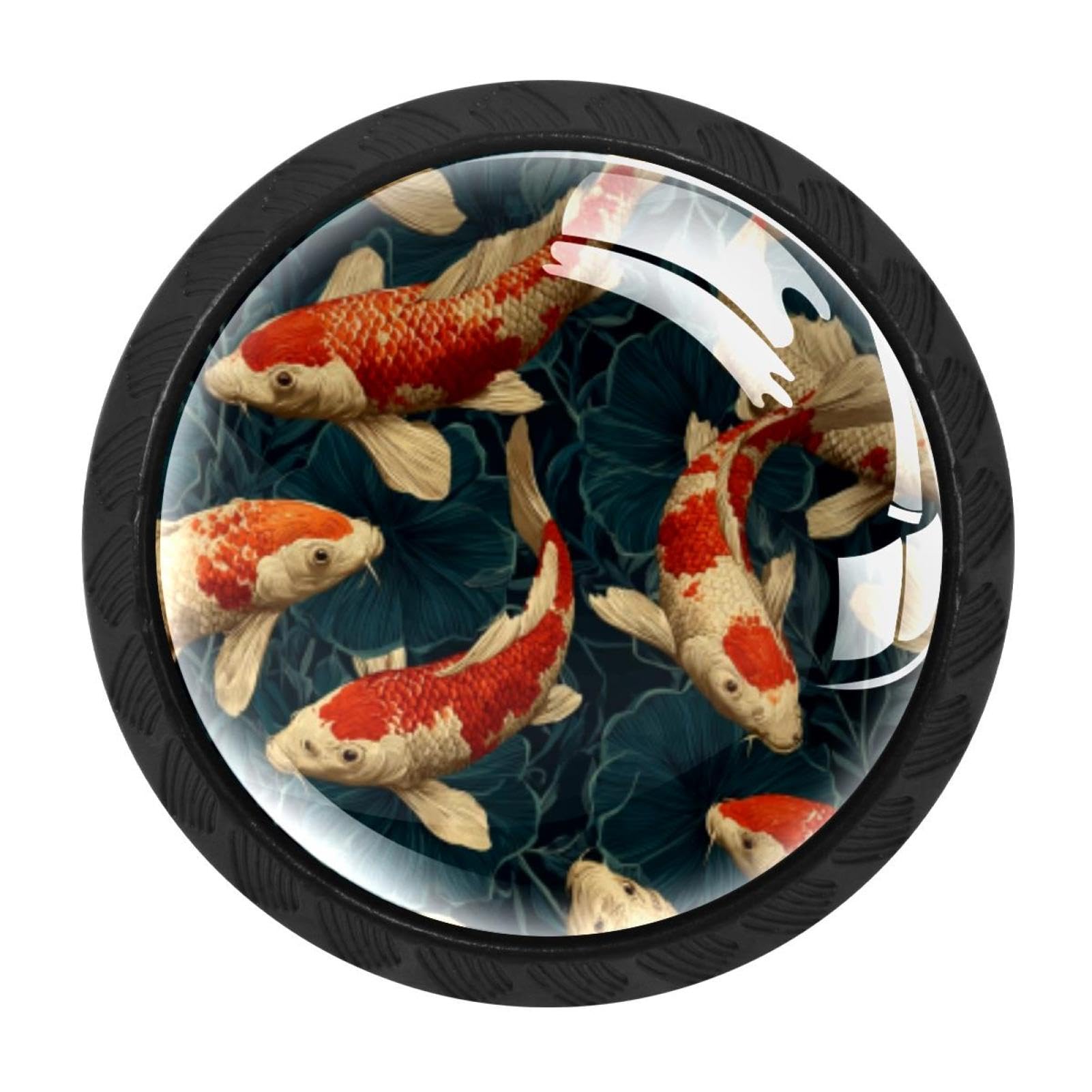 CHENZZZZ 4 Pack Black Fish. Koi Carp Pattern (1) Cabinet Pulls Kitchen Cabinet Handles Ideal for Cabinet,Drawer,Cupboard and Wardrobe