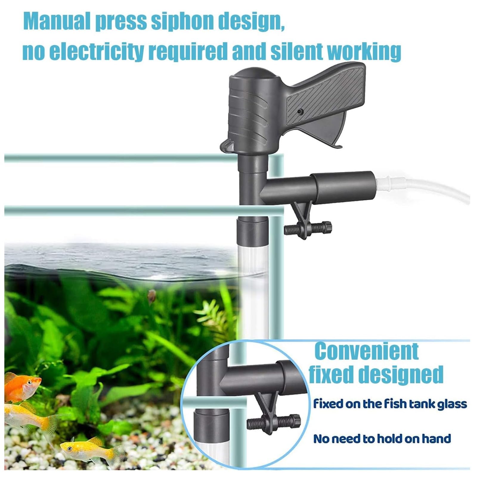 Aspirateur de gravier d'aquarium avec aspiration réglable et tuyau de 3 m pour un nettoyage efficace du sable et de l'eau dans les aquariums