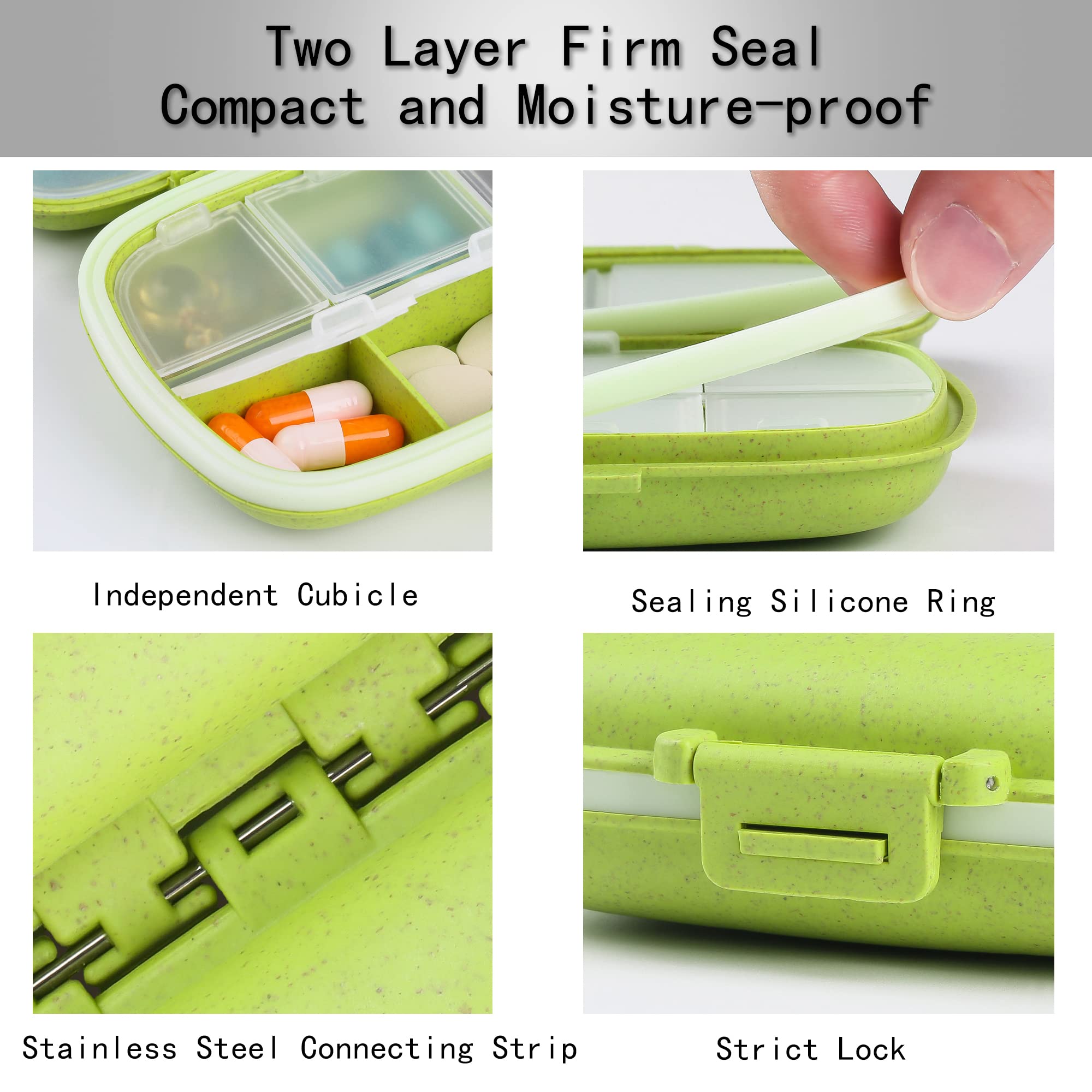 Pastillero diario de 4 piezas, pastillero de 8 compartimentos, estuche de medicamentos, estuche de suplemento de píldoras impermeable, contenedor portátil de bolsillo de viaje
