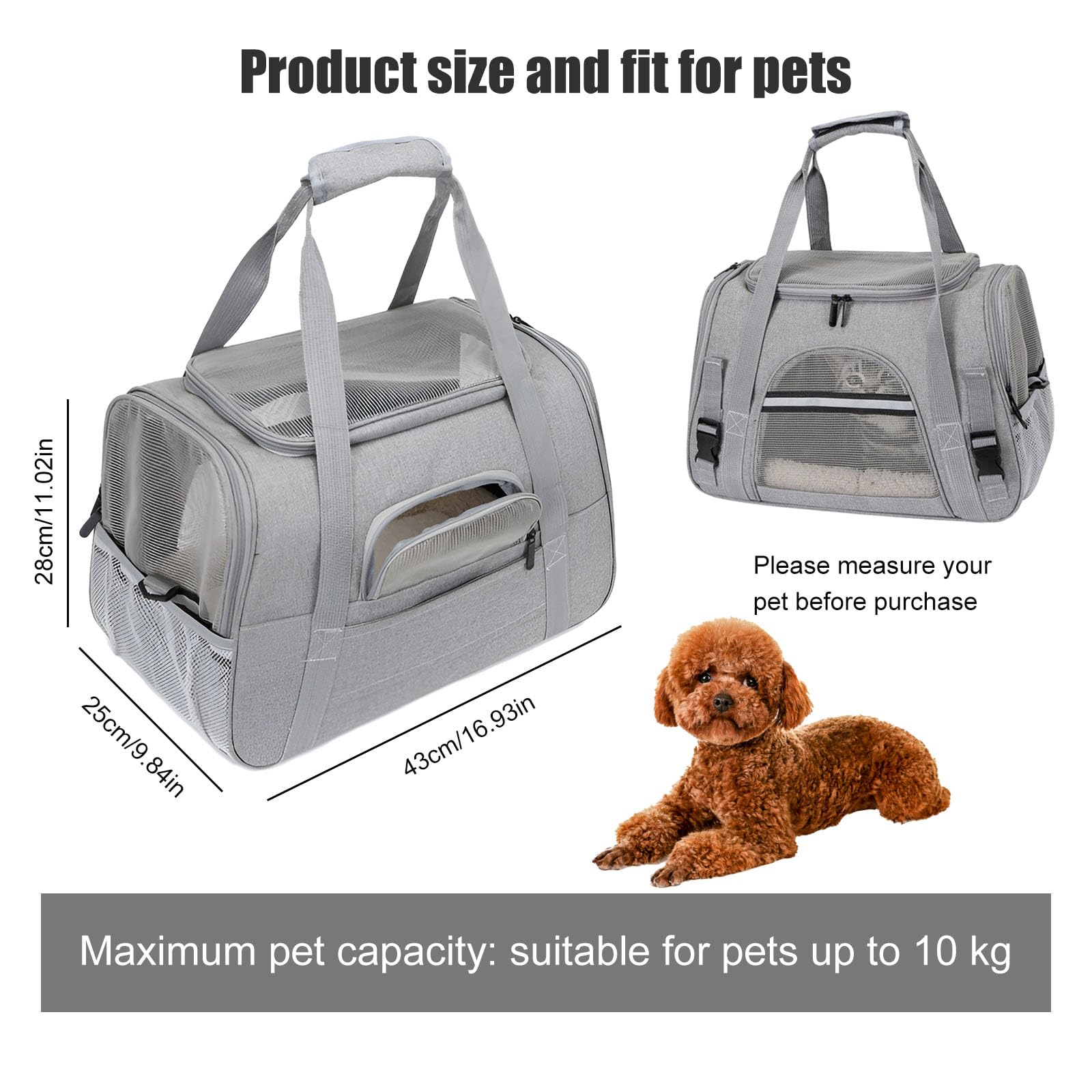 Borsa trasportatore per animali domestici, trasportino per cani e gatti, traspirante, pieghevole, in PET, per animali domestici di meno di 5 kg, trasportino per cani e gatti, traspirante