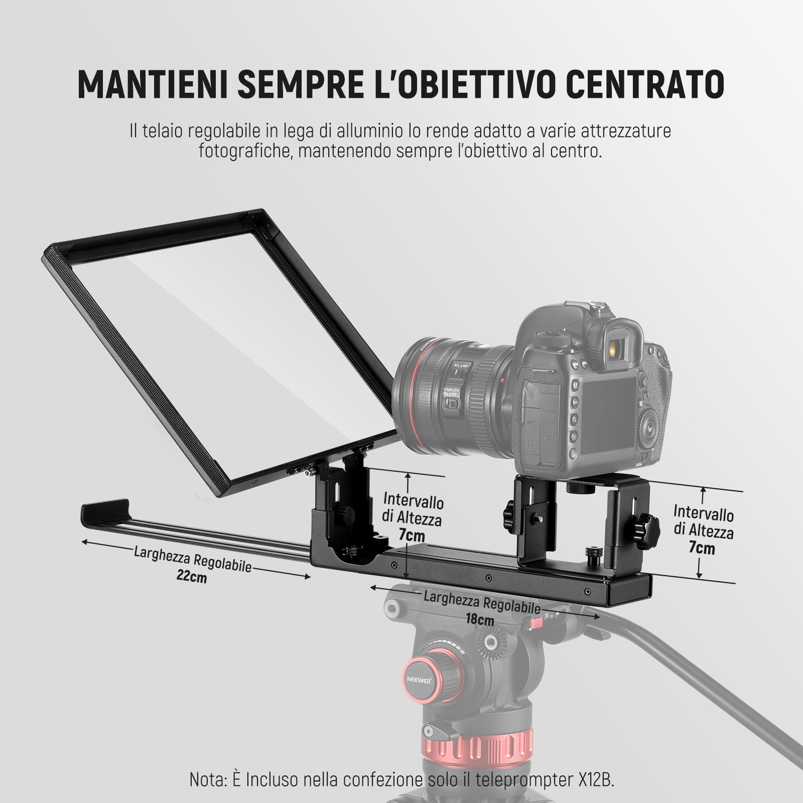 NEEWER BASICS X12B Teleprompter Sollevabile in Lega Alluminio da 12" Compatibile con iPhone iPad Tablet Telefono Fotocamera, Controllo Telecomando/App, Panno Pulizia, per Corso Online Streaming Live