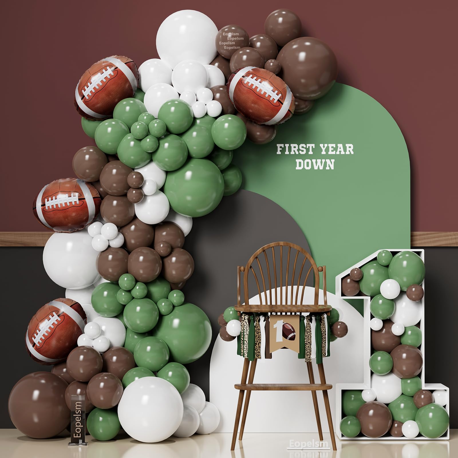Football Balloon Garland Arch Kit 131Pcs Sage Green and Coffee Brown Balloons with Football Foil Balloon for Touch Down Rugby Super Bowl Sport Theme Party Decorations (1 item per bid)