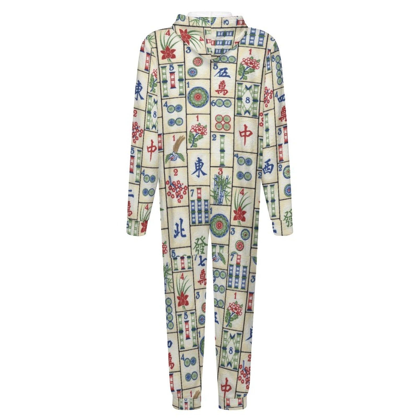 Fun Mahjong Herren-Schlafanzug, Einteiler, Flanell, lange Ärmel, Nachtwäsche