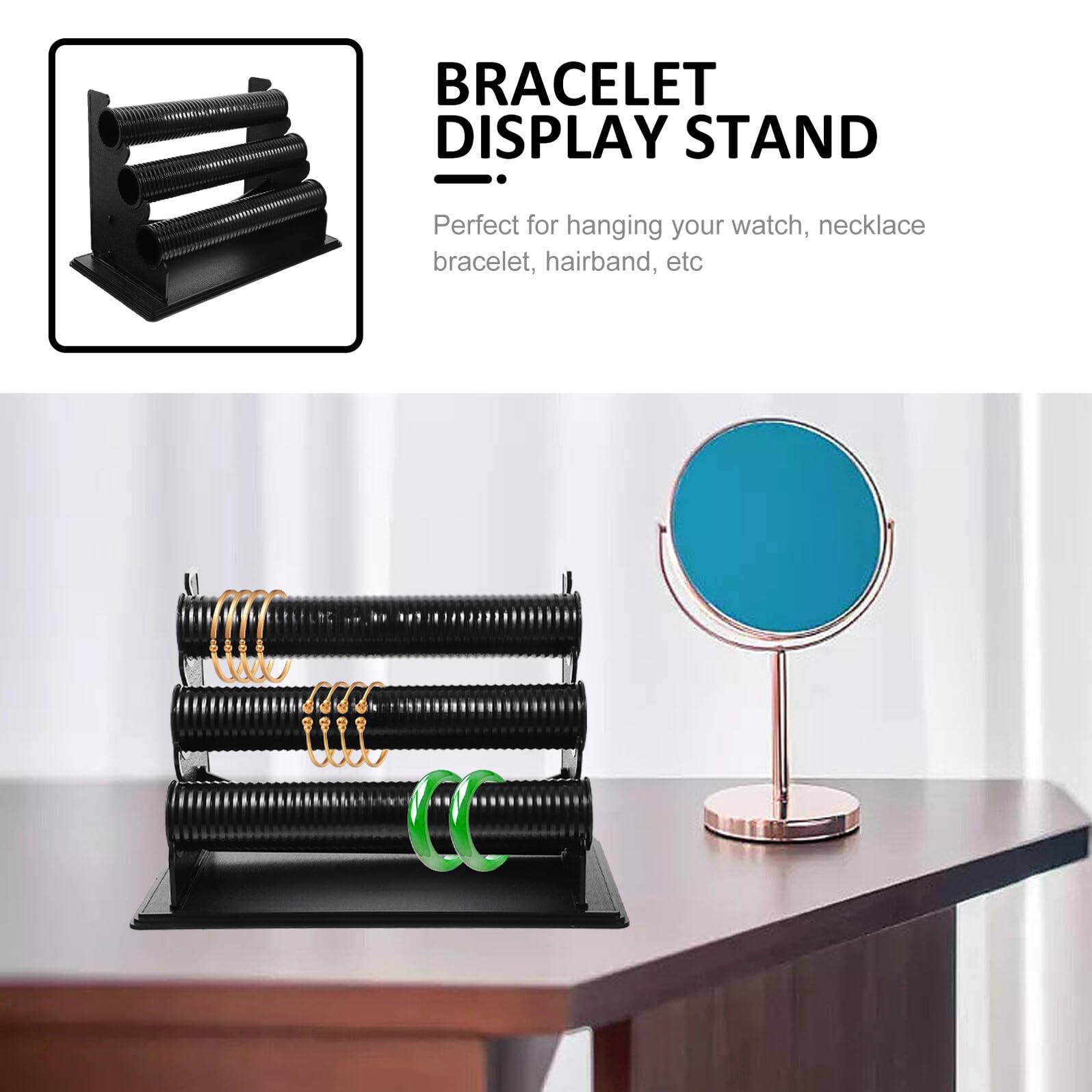 Abaodam Expositor de Pulseras y Relojes de Pvc Negro 3 Niveles Desmontable, Organizador Compacto para Baño o Tienda, Soporte Práctico y Funcional