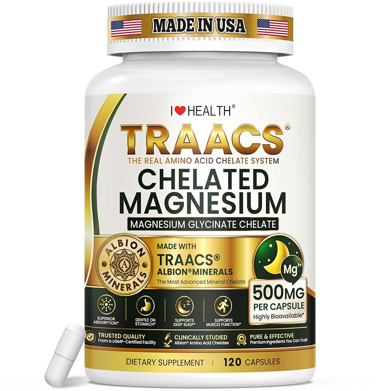 I LOVE HEALTH Suplemento de magnésio glicinato Albion® TRAACS® 500 mg, 120 cápsulas