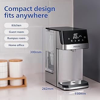 Philips Water Station Dispenser for Filtered Hot Water 6 Temperature Presets Touch Screen Reduces Chlorine Limescale Heavy Metals Microplastics and PFOA 2.2L Capacity