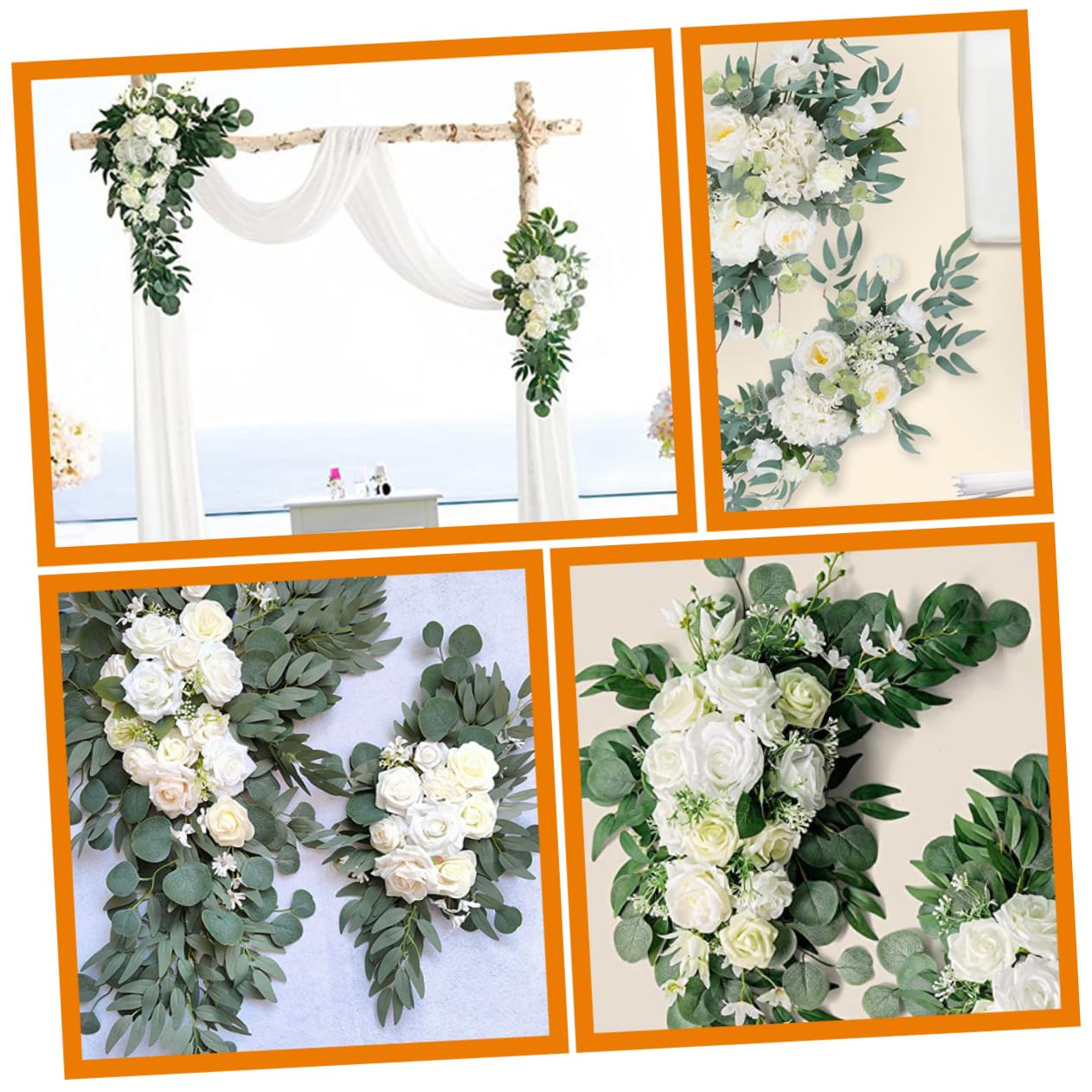 BESTOYARD Elegantes Hochzeitsblumen Satz mit Kunstblumen für Grabgestecke Weißer Blumengirlande und Gauze für Hochzeitsbogen und Zeremonien im Freien