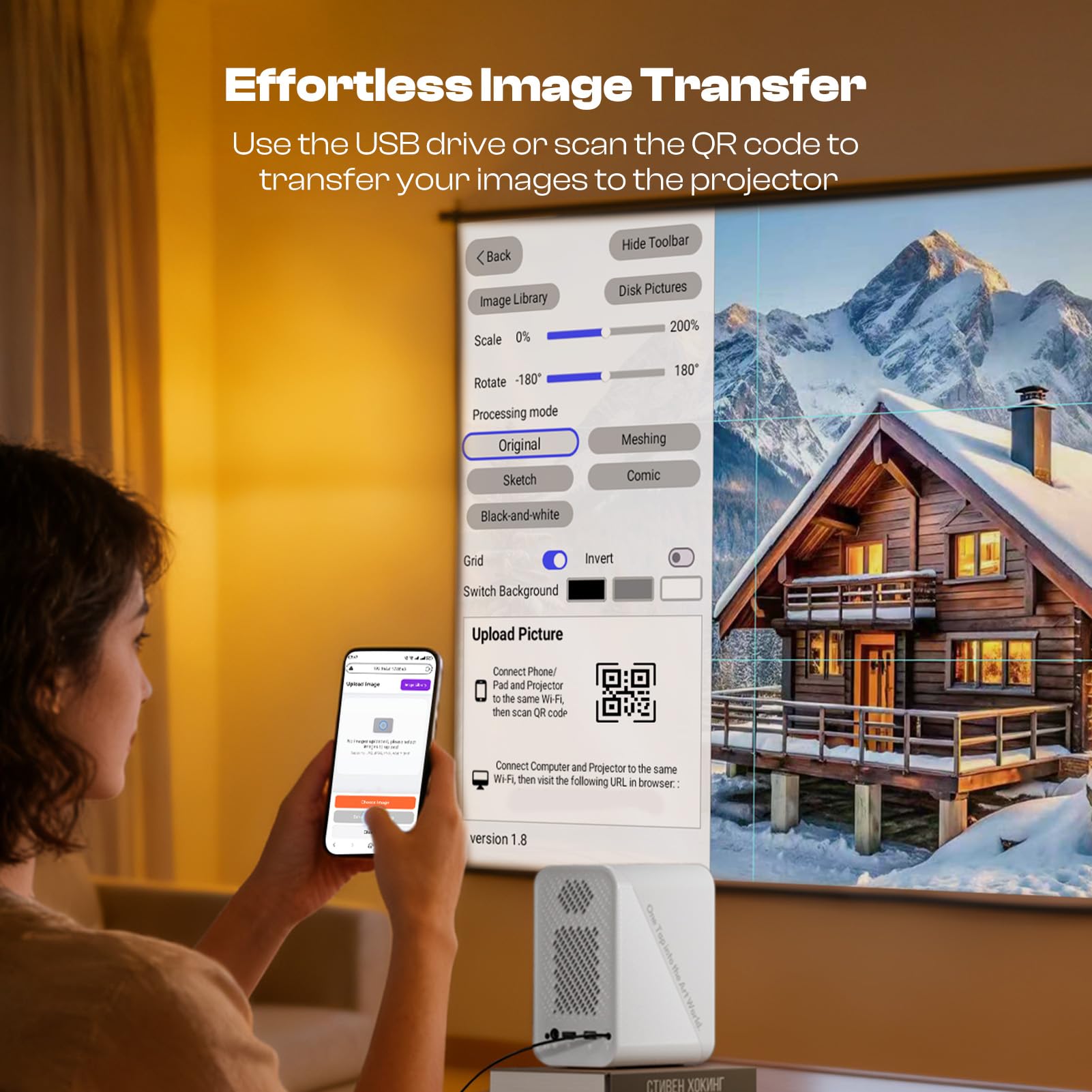 Caydo P1 Zeichenprojektor mit exklusiver Zeichen-App für Künstler, tragbarer Autofokus & Keystone LED-Projektor zum exakten Abpausen und Zeichnen, 4K-Unterstützung, 30-100 Zoll Display