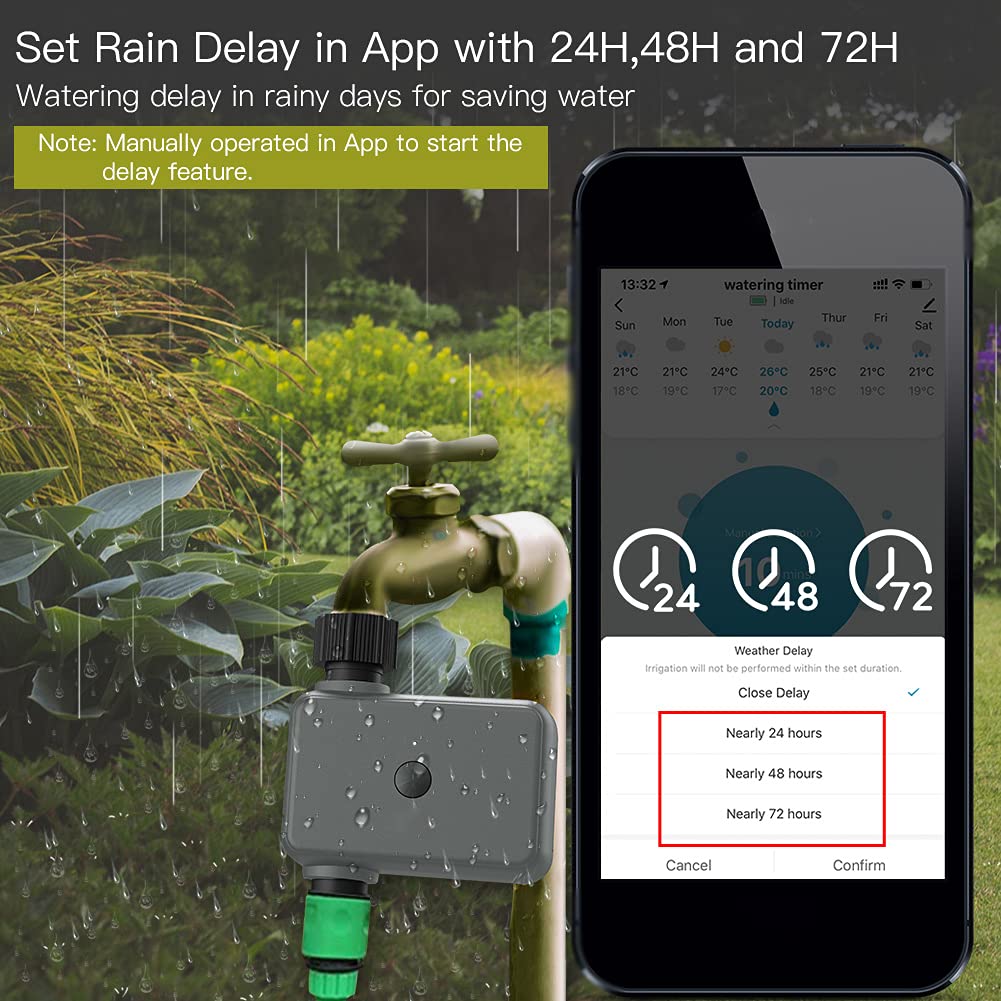 Smart Tuya App Bluetooth Acqua con Ritardo Pioggia, Irrigazione Programmabile, Modalità Auto/Manuale, Controllo vocale Google Home, Richiede BT Gateway Hub