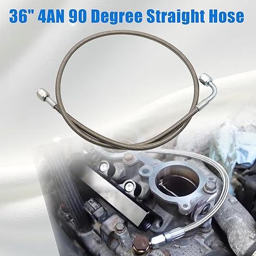Miniatura 31 de GXARTS Línea de alimentación de aceite Turbo 4AN - Manguera trenzada de acero inoxidable de 12 pulgadas - Extremo recto de 90 grados