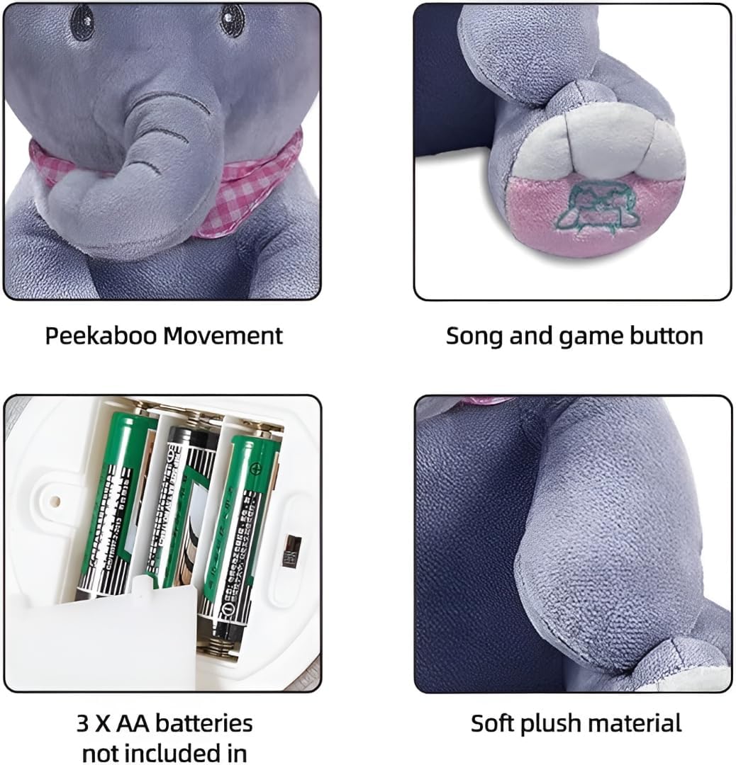Riyenio Peek-A-Boo Musical Elephant Plush Toy for Baby Girls & Boys, Soft Singing Elephant Toy with Moving Ears, Interactive Stuffed Animal for Infants 3-12 Months, for Babies 1