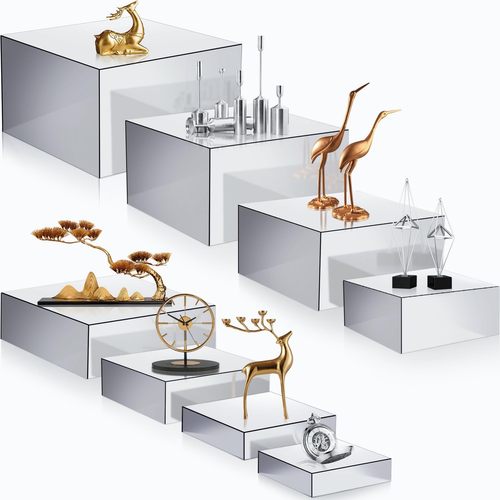 Geelin 8 Pack Acrylic Buffet Display Risers for Food Jewelry,Silver,Flat