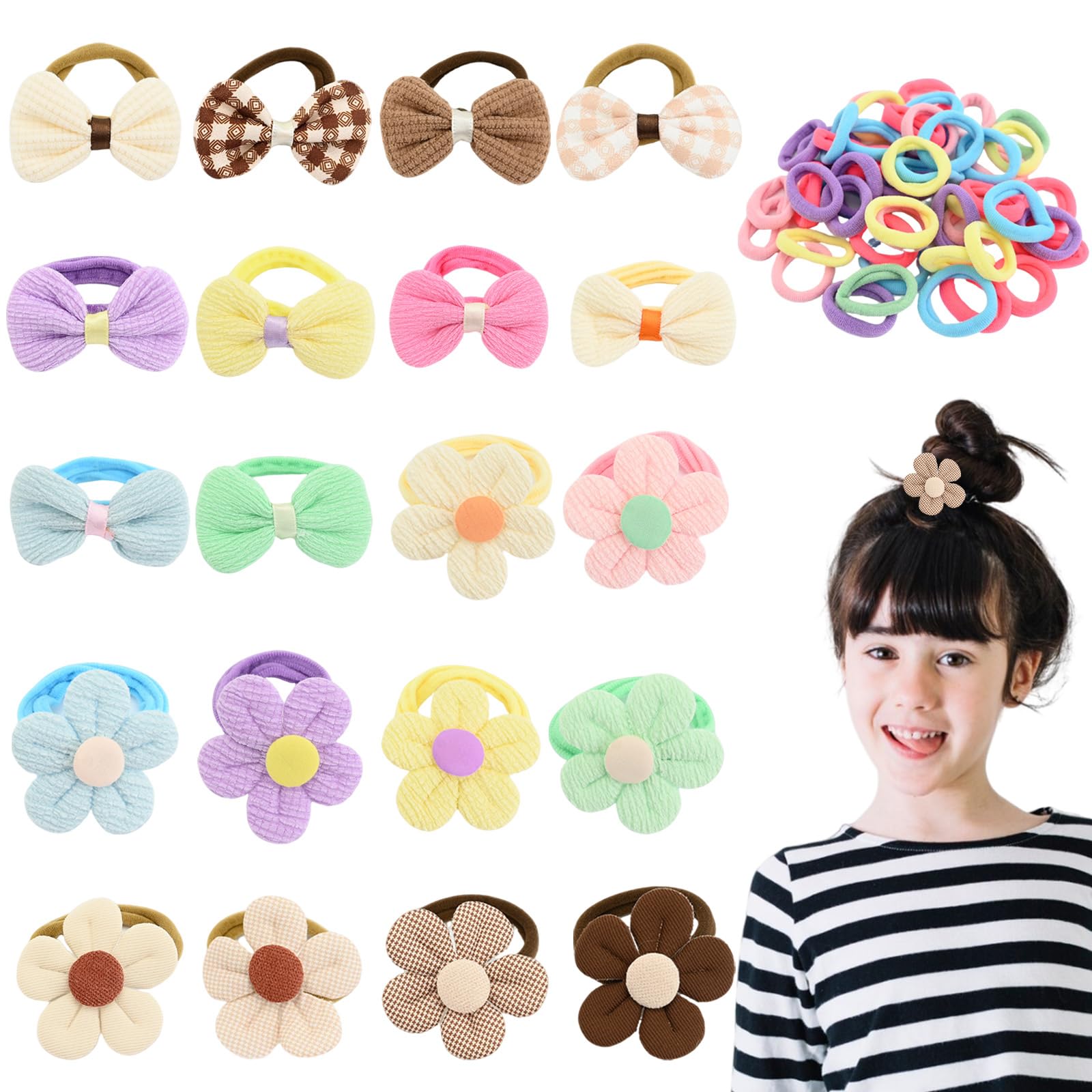 70 Pcs Hair Accessories for Girls Toddler Hair Bands Soft Elastic Baby Hair Bands & Non-Slip Clips with Bows Flowers Comfortable Girls Hair Accessories School Party (Candy Color Mix)