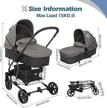 Hadwin Pram 2 In 1 Travel System Foldable Baby Pushchair With Rain Cover Reclinable Reversible Pushchair Seat And Carrycot From Birth Buggy With Lying Function For Newborn To Toddler Black Grey Amazon Co Uk Baby