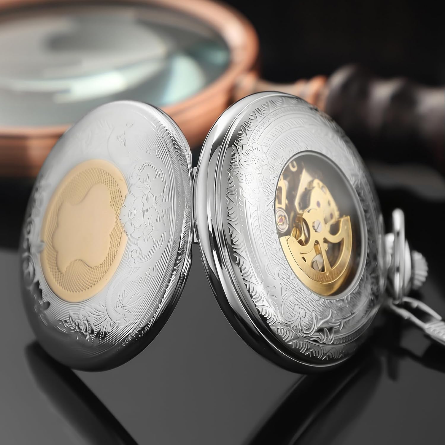 Automatic Pocket Watches Roman Numbers Scale Pocket Watch for Men