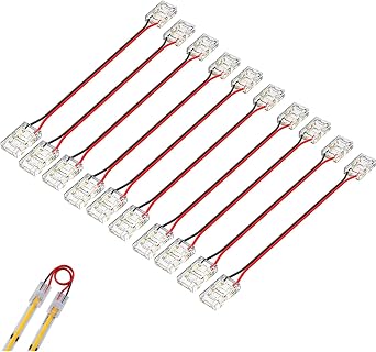 Boarda COB LED Strip Connectors, 2-Pin Solderless Connection Quick Click Connector for 5mm 8mm 10mm COB LED Light Strips 10MM, Dual Connector+15CM Cable