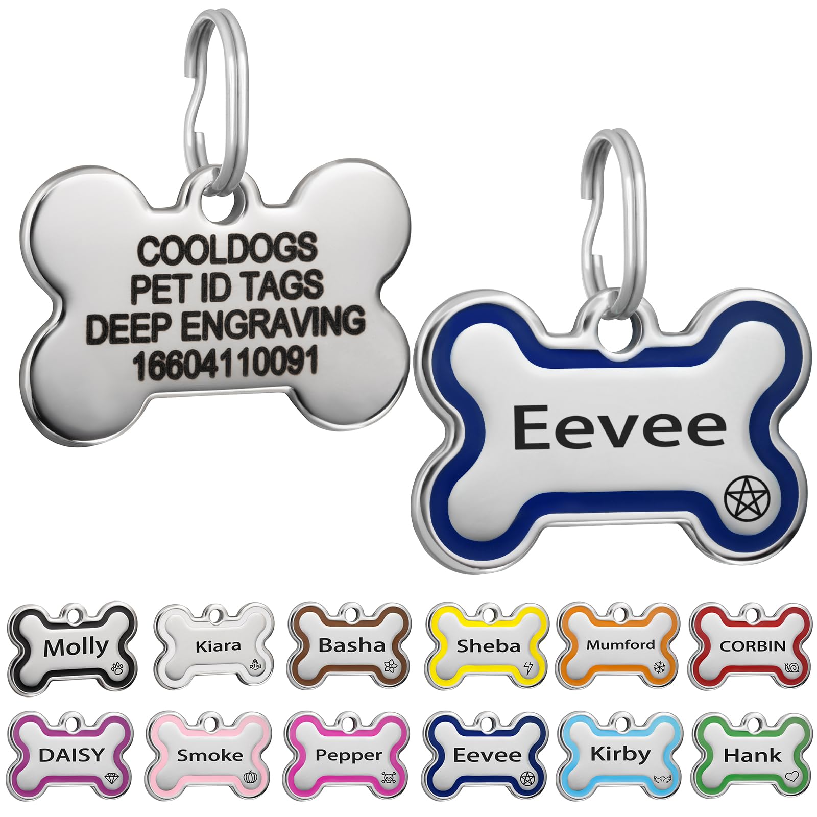 CoolDogs Stainless Steel Enamel Pet ID Tags for Dogs and Cats, Personalized Dog Tags,Cat Tags,Custom Engraved Dog Name Tag,Cat Name Tag with up to 5
