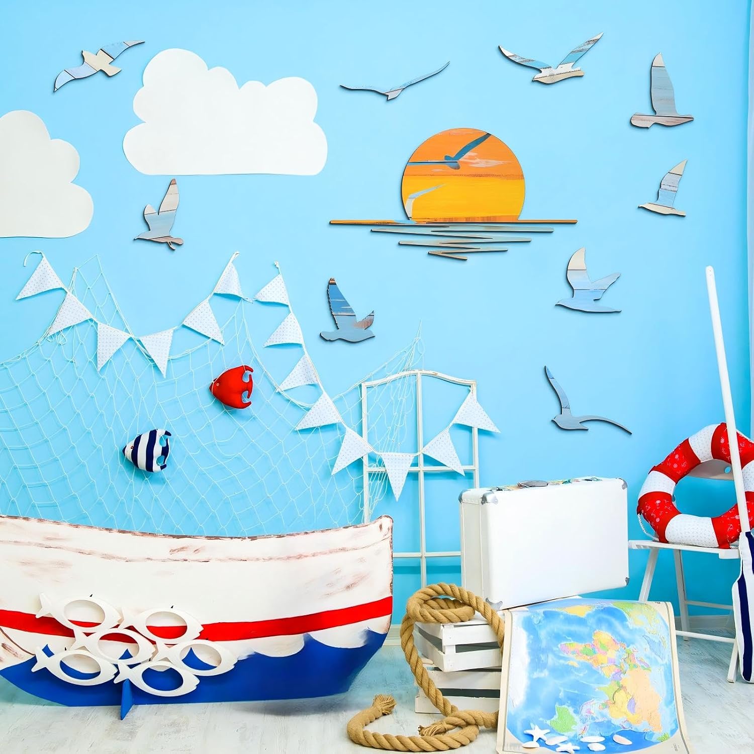 Wesiti 10 Pcs Wooden Seagull Wall Decor Sunrise Coastal Nautical Wall Art