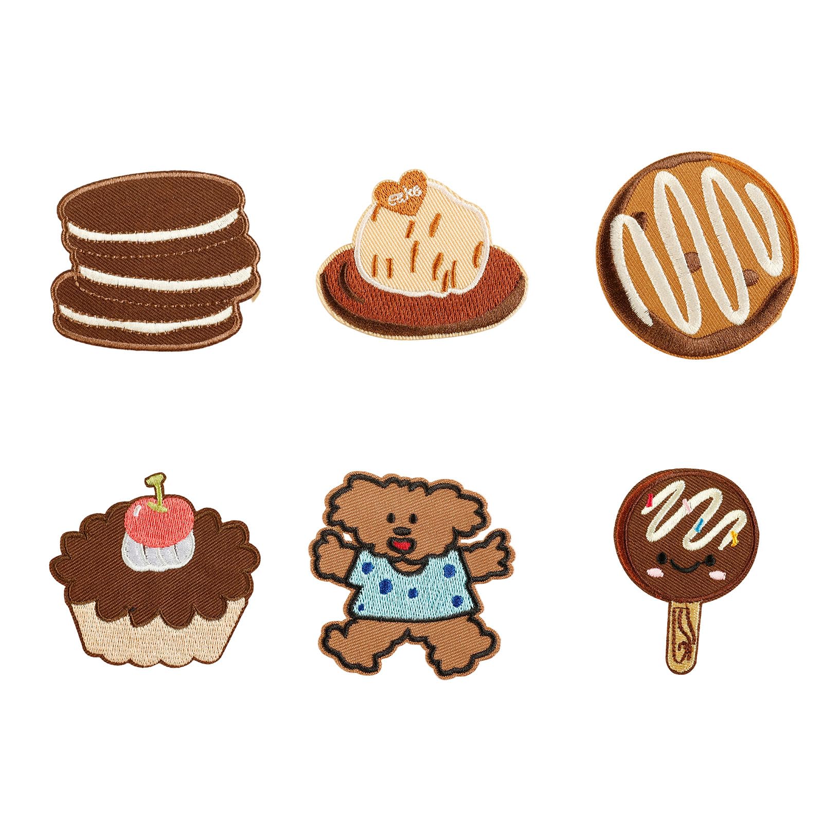 6Pcs Cartoon Dessert Iron on Fabric Patches Adhesive Embroidery Applique for Kids Clothing Backpacks Hat Bag Sewing Adhesive Dessert Patches