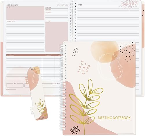 SUNEE Half Meeting Half Note - 8.5"x11" Professional Notebooks for Work - 160 Pages, A4 Size Project Planner, Spiral Meeting AgendaMinutes Organizer