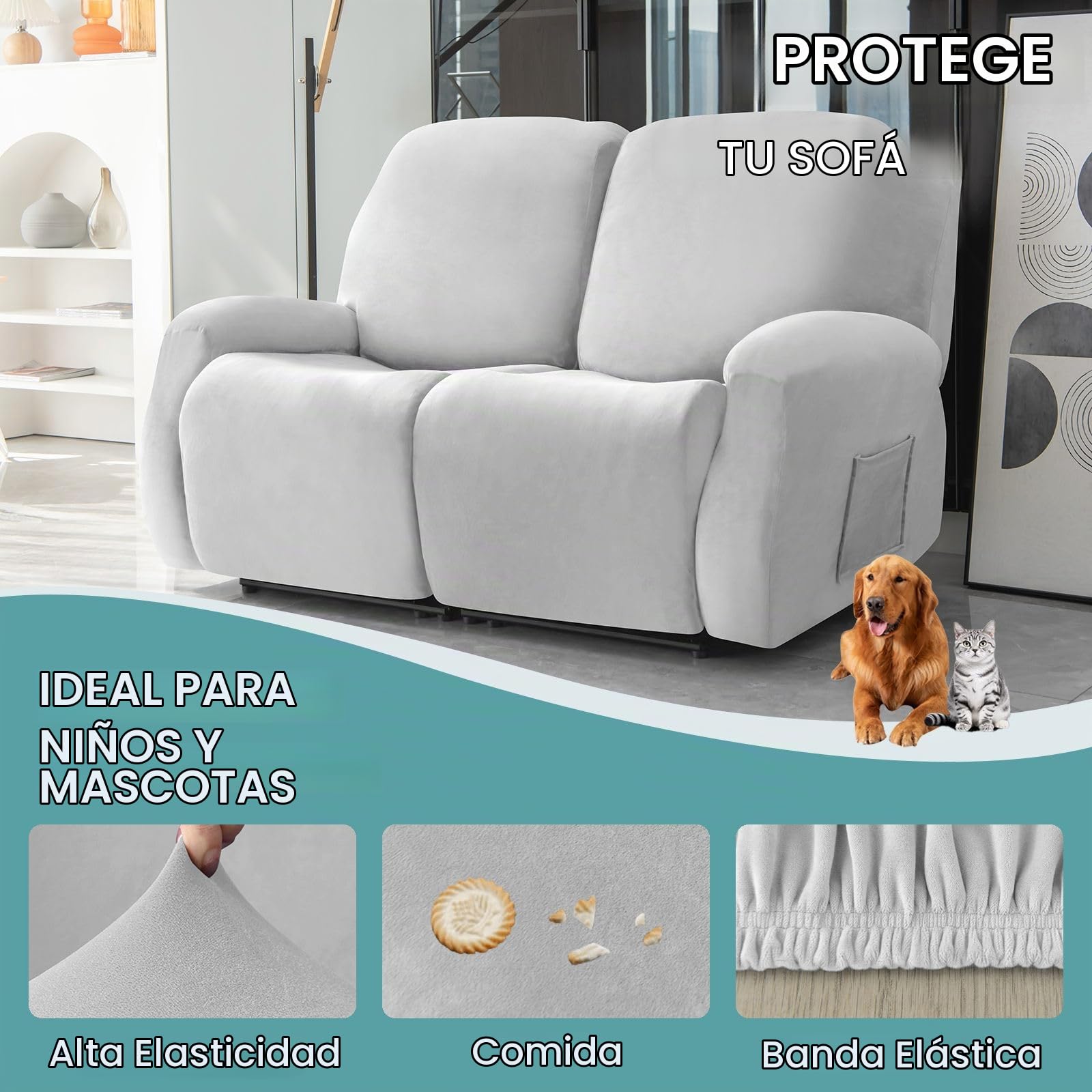 Funda Sillon Relax Reclinable-Gris Claro-2 plazas