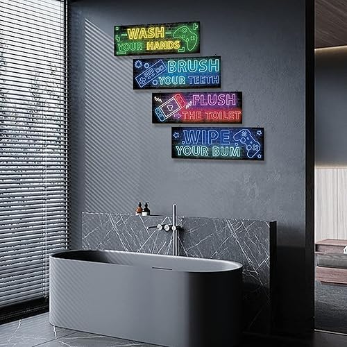 Miniatura 7 de YLOLUL 4 piezas de decoración de baño de neón para niños, decoración de baño para adolescentes, decoración de baño, juegos de pared, accesorios de