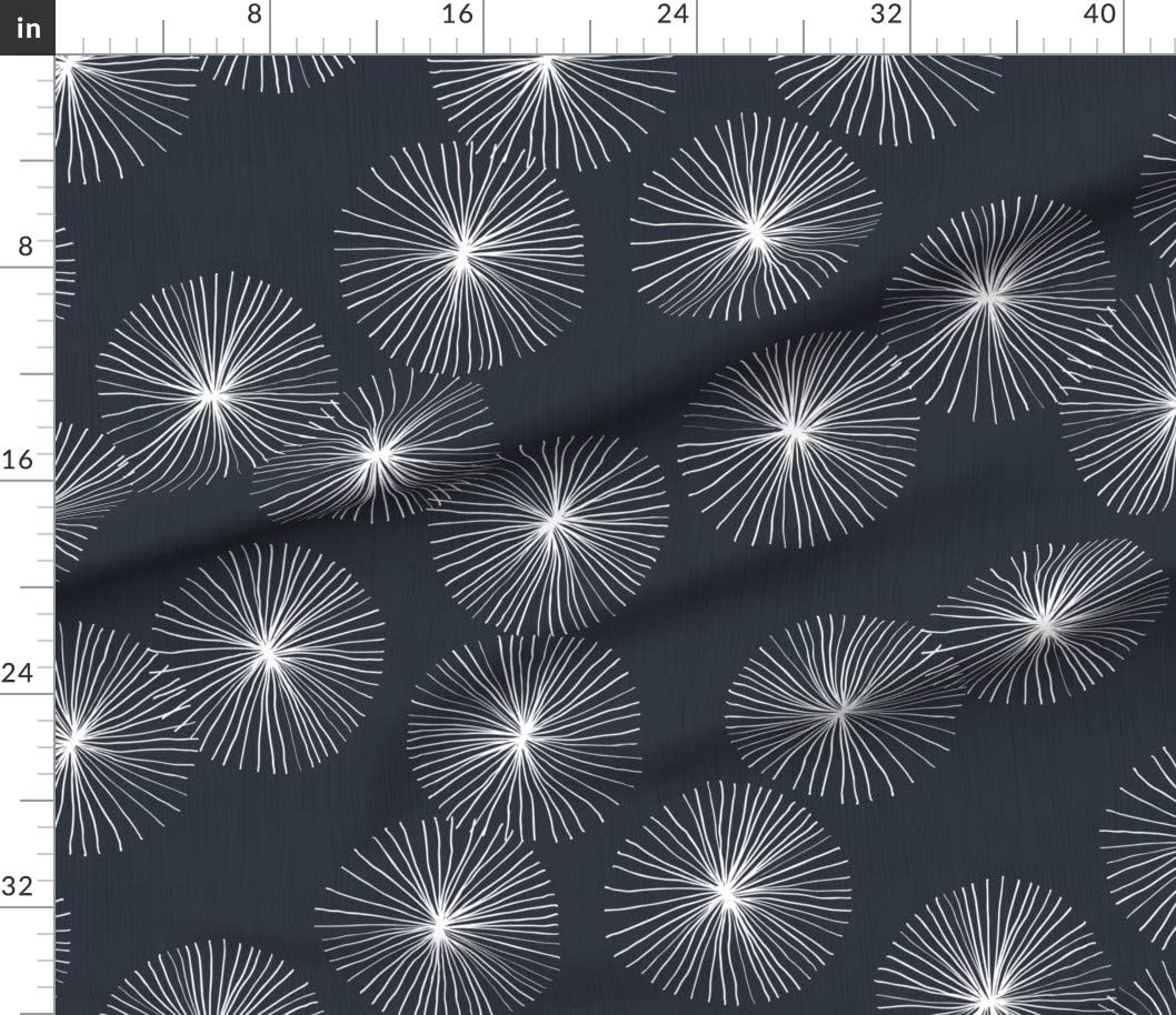 Spoonflower Fabric - Dandelions Navy Black Dark Grey Blue Dandelion Floral Retro Modern Mod Printed on Petal Signature Cotton Fabric by The Yard - Sewing Quilting Apparel Crafts Decor