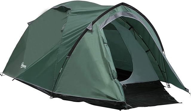 Outsunny Camping Tent w/Dome Tent for 2-3 Person with Weatherproof Vestibule Backpacking Tent Large Windows Lightweight for Fishing & Hiking Green