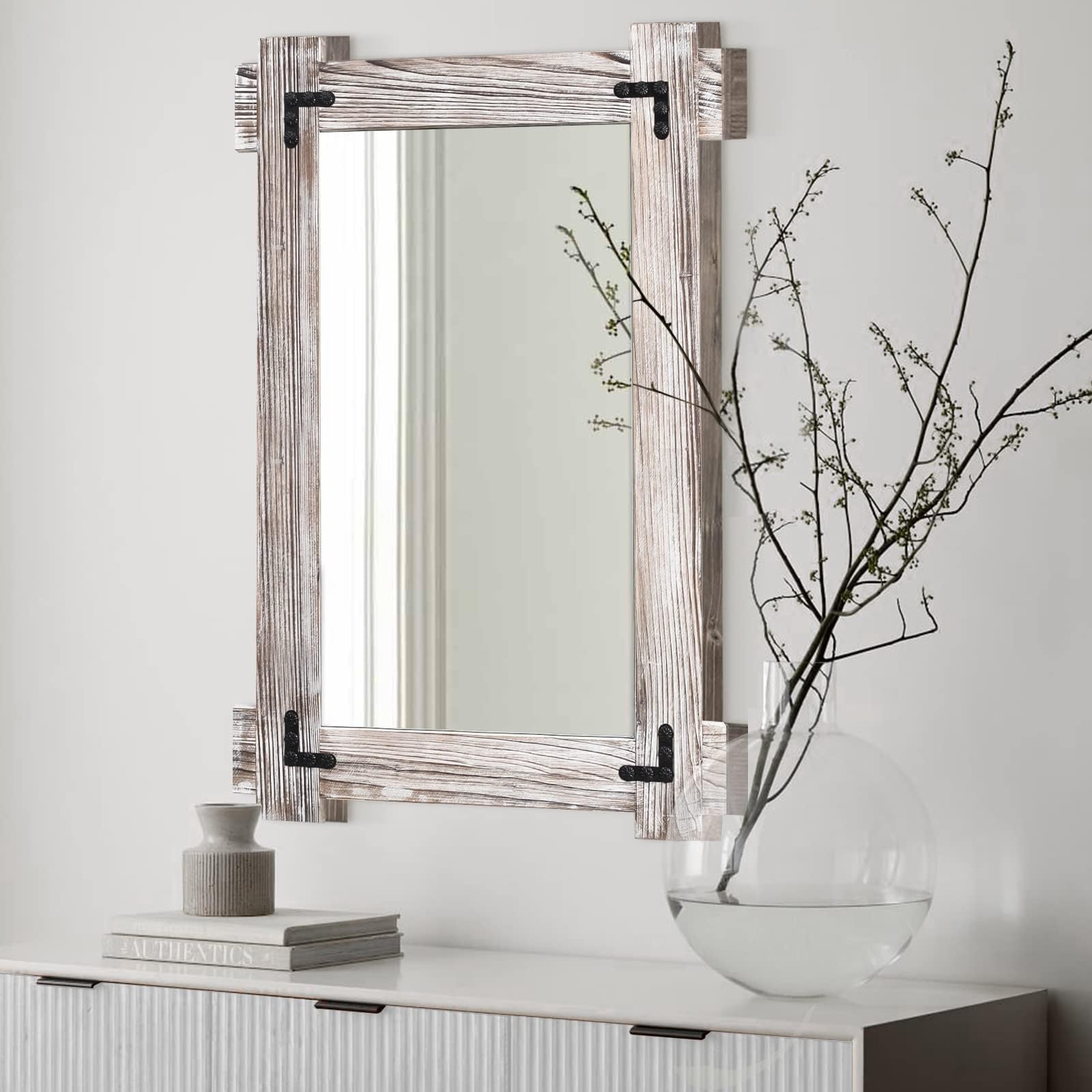 MeMoreCool Large White Farmhouse Mirror 40x28 Inch, Wood Framed Decorative Wall Mirror, Rectangular Hanging Mirror for Living Room Bathroom Bedroom Over Fireplace, White