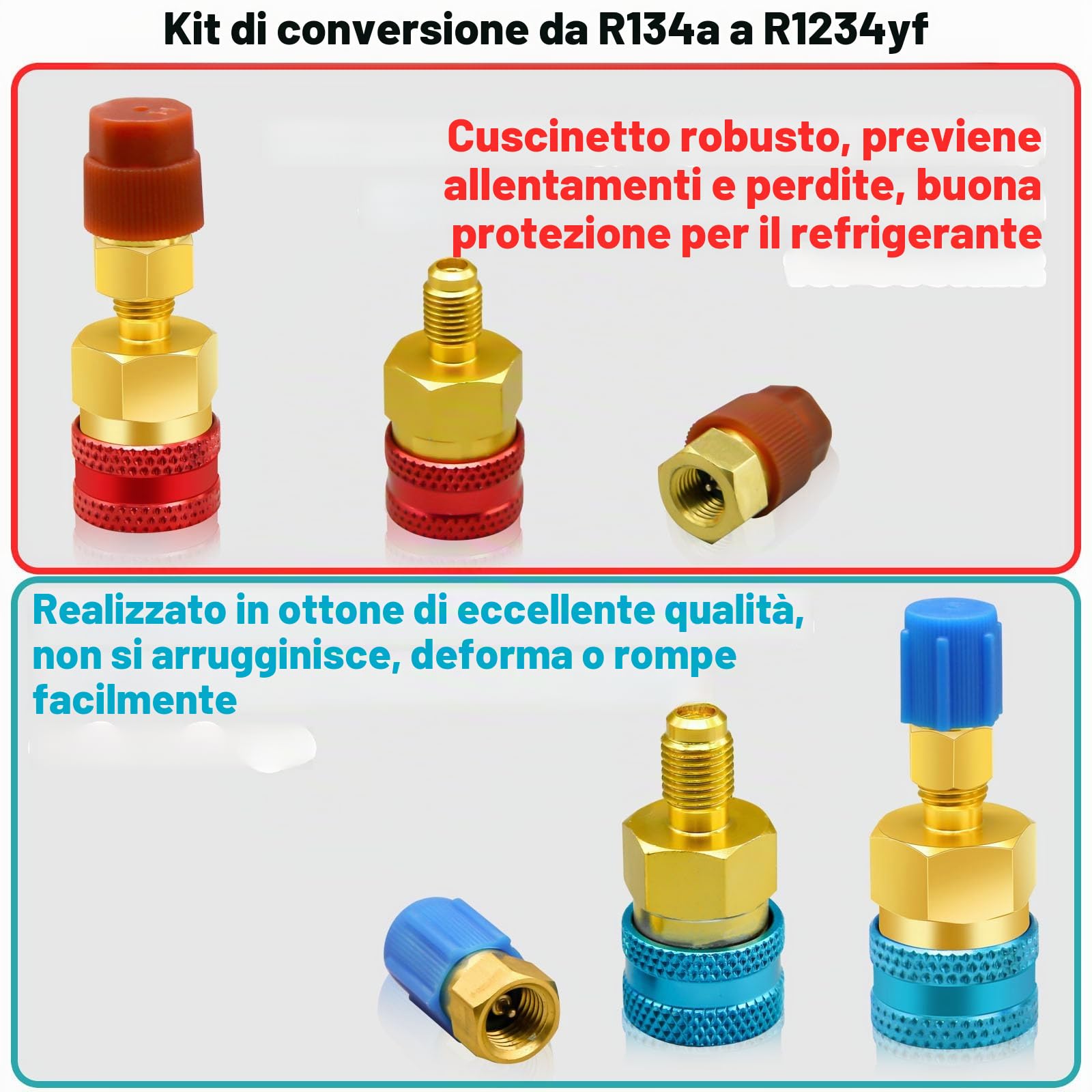 Adattatori R1234yf a R134a, kit attacchi rapidi Kit ricarica refrigerante R1234yf, lato alto/basso Adattatori R134a a R1234yf per R1234yf/R134a Car AC Sistema refrigerante Evacuazione Ricarica