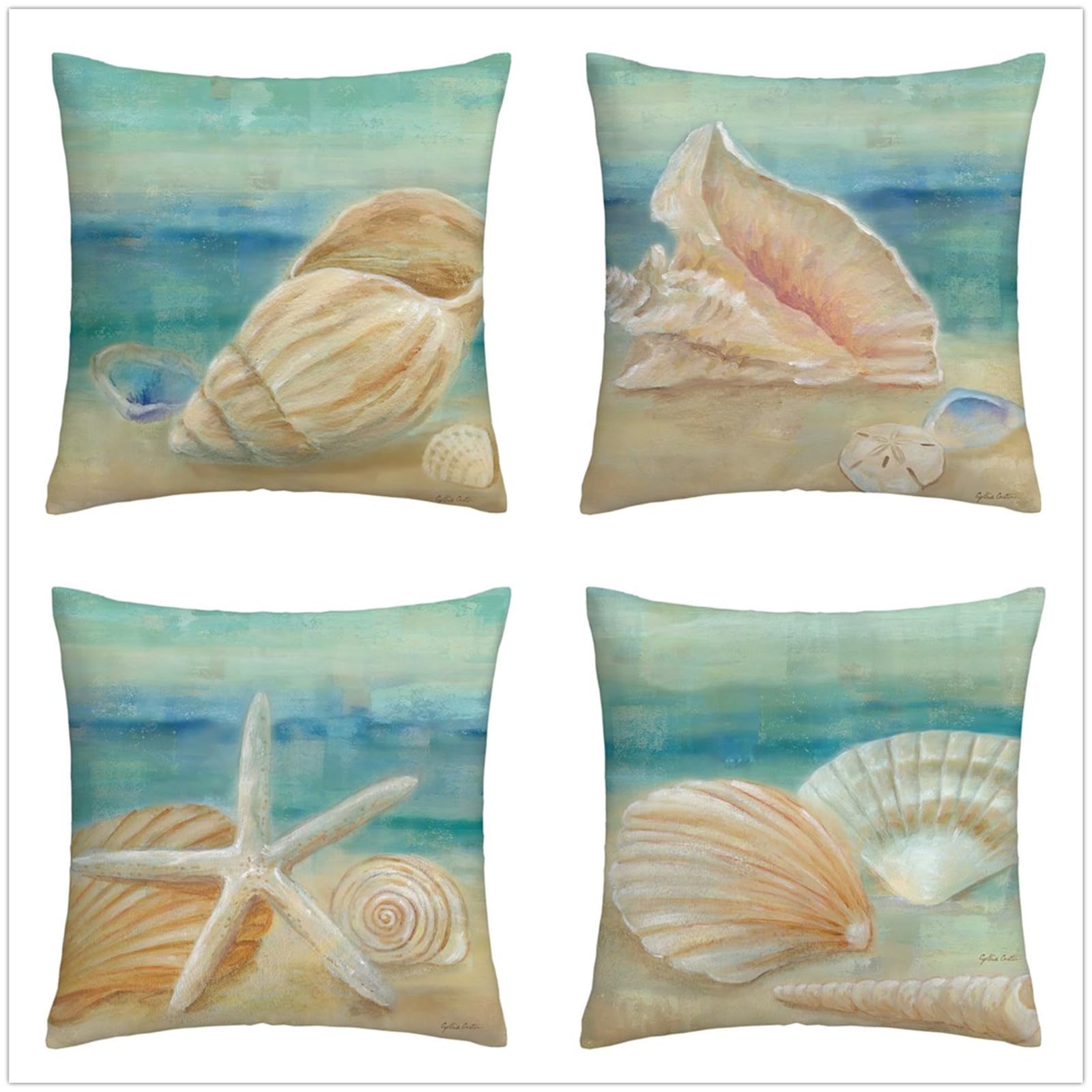 Housses de coussin 80x80cm étoile de mer en lin pour canapé