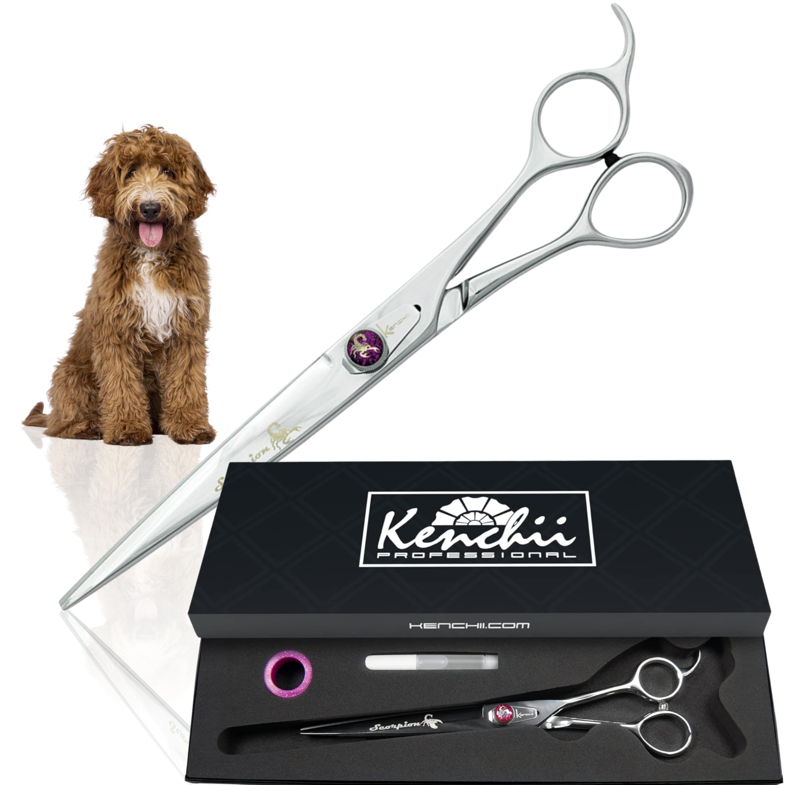 Kenchii Scorpion 8 Inch, Straight Grooming Scissors for Dogs and Pets - Premium Steel Scissors for Dog Grooming - Dog Shears Pet Grooming Accessories - Pet Hair Trimming Scissor