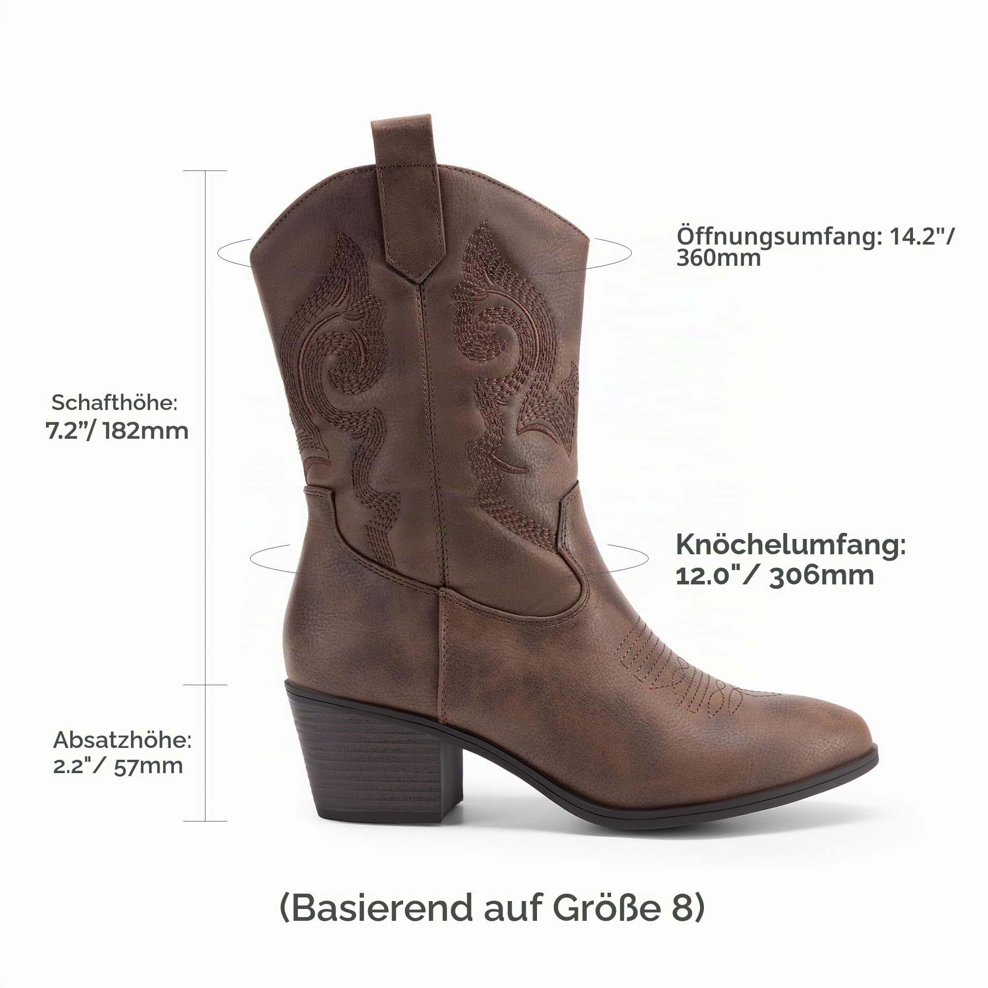 DREAM PAIRS Damen Cowboy Stiefel, Knöchelhohe Cowgirl Stiefel mit Stickerei, runde Zehen, Western Chunky Niedrigabsatz Schuhe