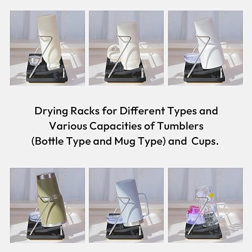 Miniatura 5 de carrotez Estante de secado de botellas, estante para vasos con bandeja de drenaje, aberturas estrechas y anchas con varias capacidades, tipo de taza
