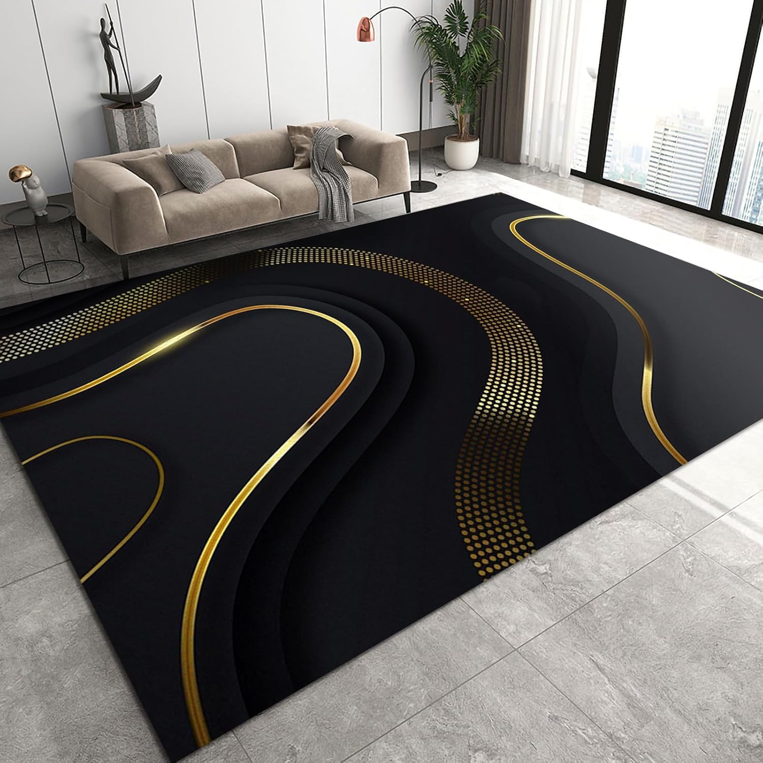 Tapis contemporain salon marbre abstrait doux 90 x 150 cm