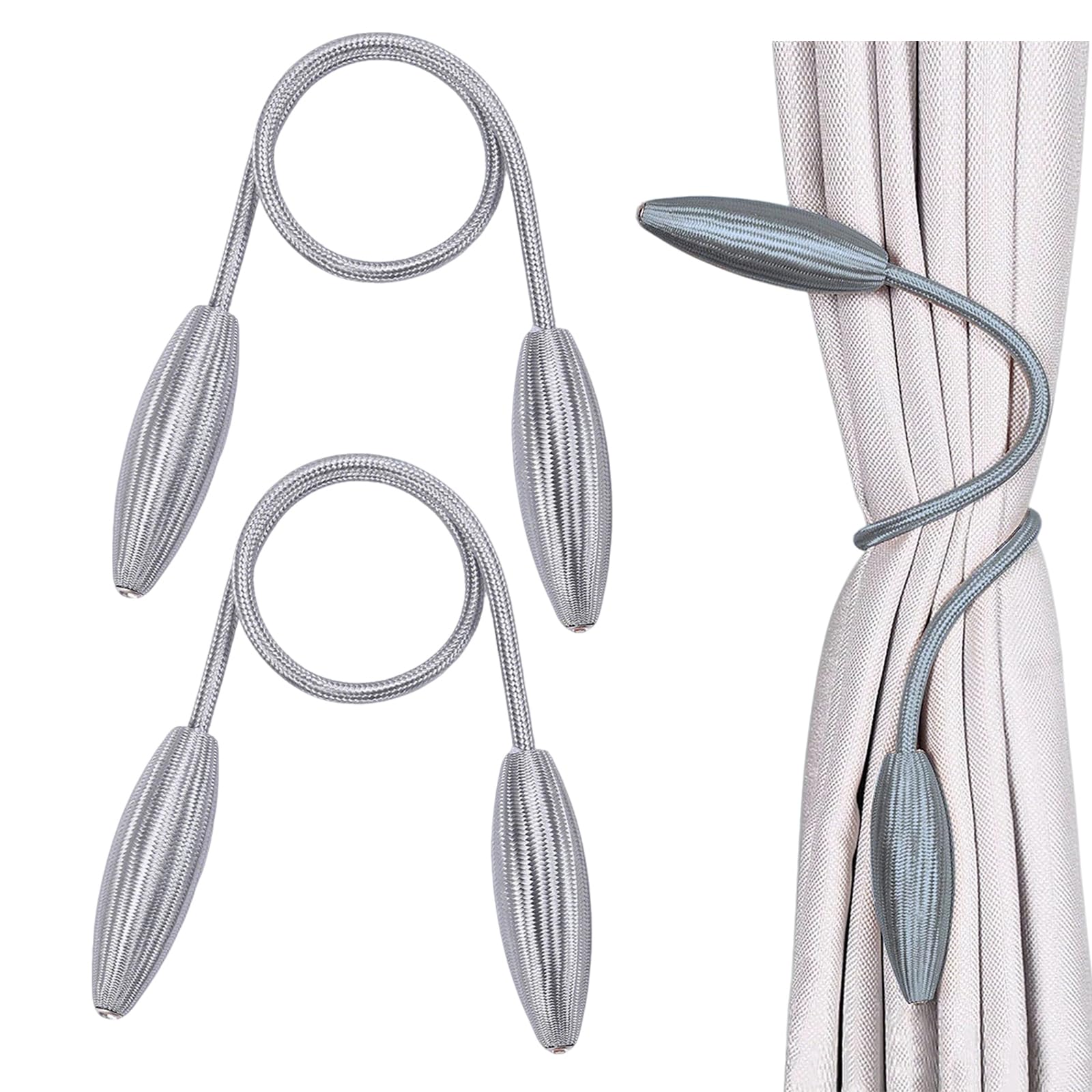 2 Pezzi Tende Fermatenda Fibbia, Tenda Fibbia Creativo Classico, Fermatende Tende Creative, per Home Office Soggiorno Camera da Letto Cucina Decorazione Finestra (Grigio