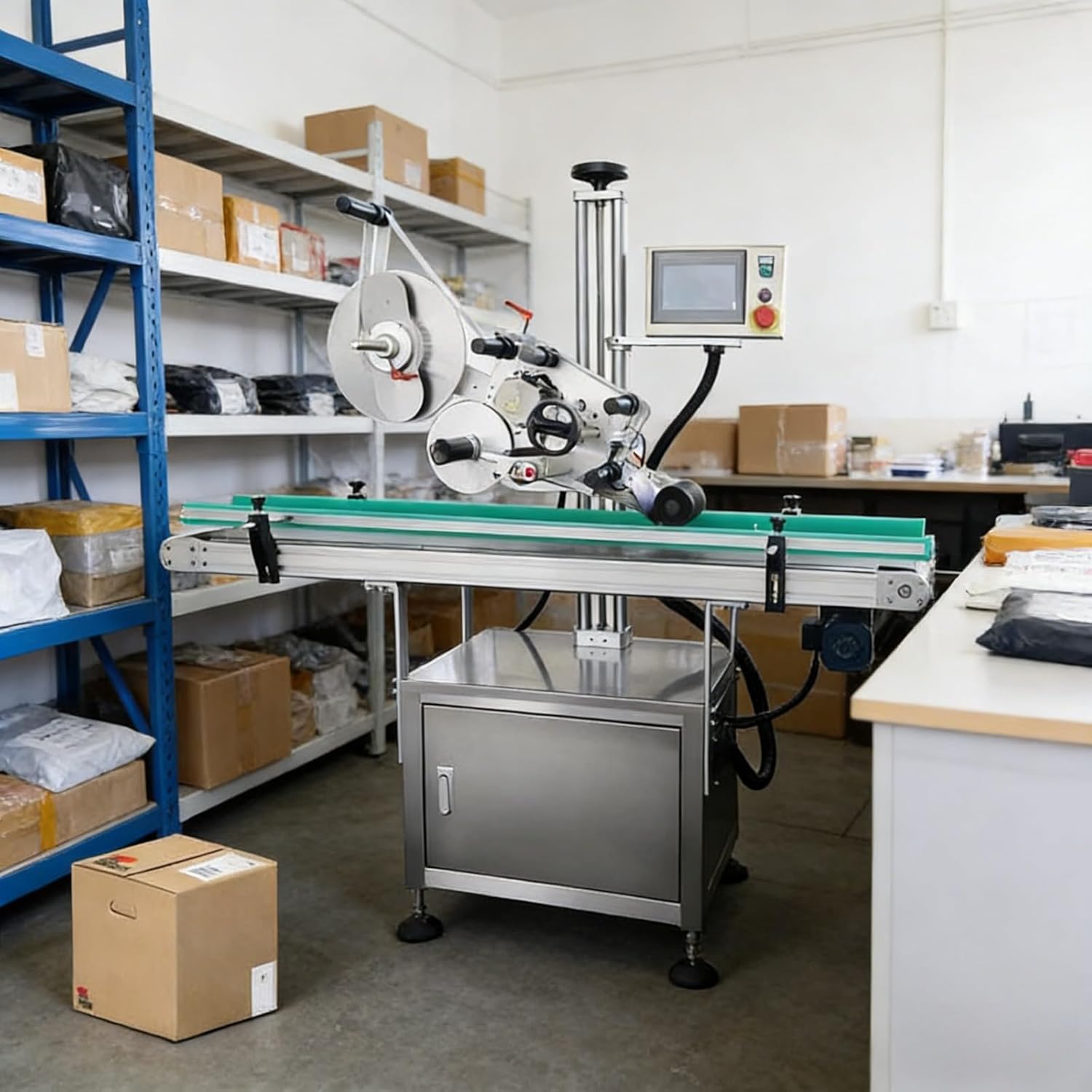 Automatic Express Waybill Labeling Machine, Electric Thermal Sticker Applicator for Shipping Cartons, Efficient Labeling Device for Warehouse Packaging and Logistics Delivery