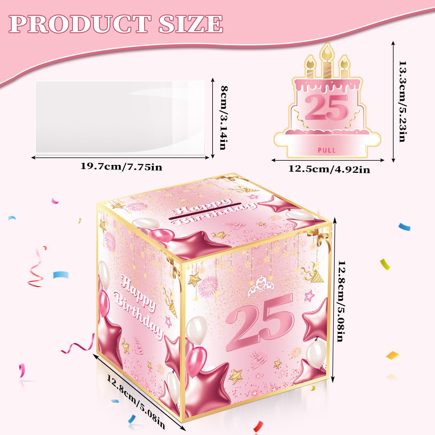 Joycard Hucha de cumpleaños número 25 para ella o hija, decoraciones de cumpleaños de 25 años, divertida caja de regalo extraíble para fiestas, ideal para sorpresas de 25 cumpleaños (con 35 bolsas)