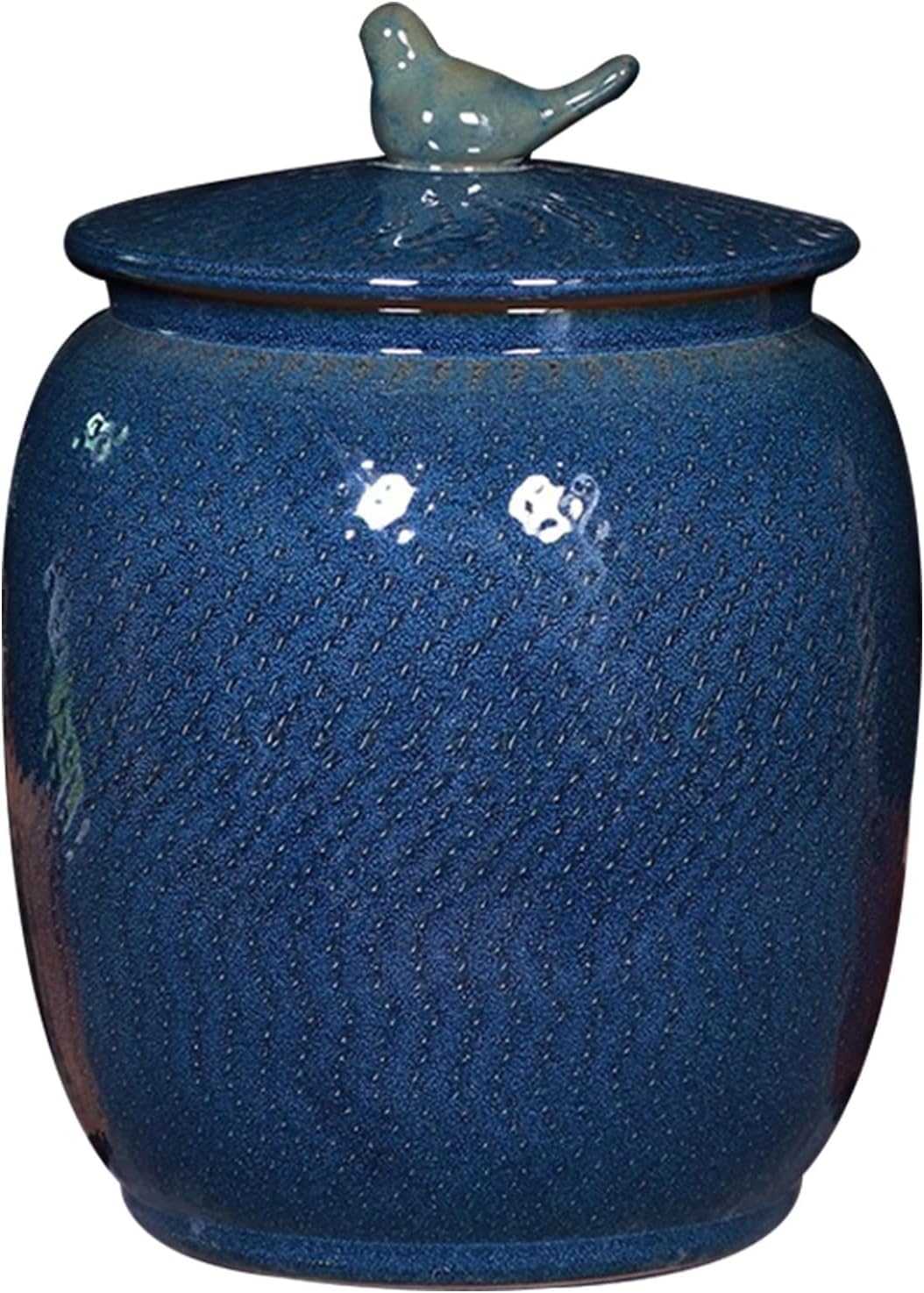 Hlixzoy Ceramic Grain Dispenser – 10-15Kg Large Rice Storage Cylinder with Lid, Airtight Bulk Food Container for Pantry Organization – Store Rice, Soybeans, Corn, Flour & Oatmeal (Blue)