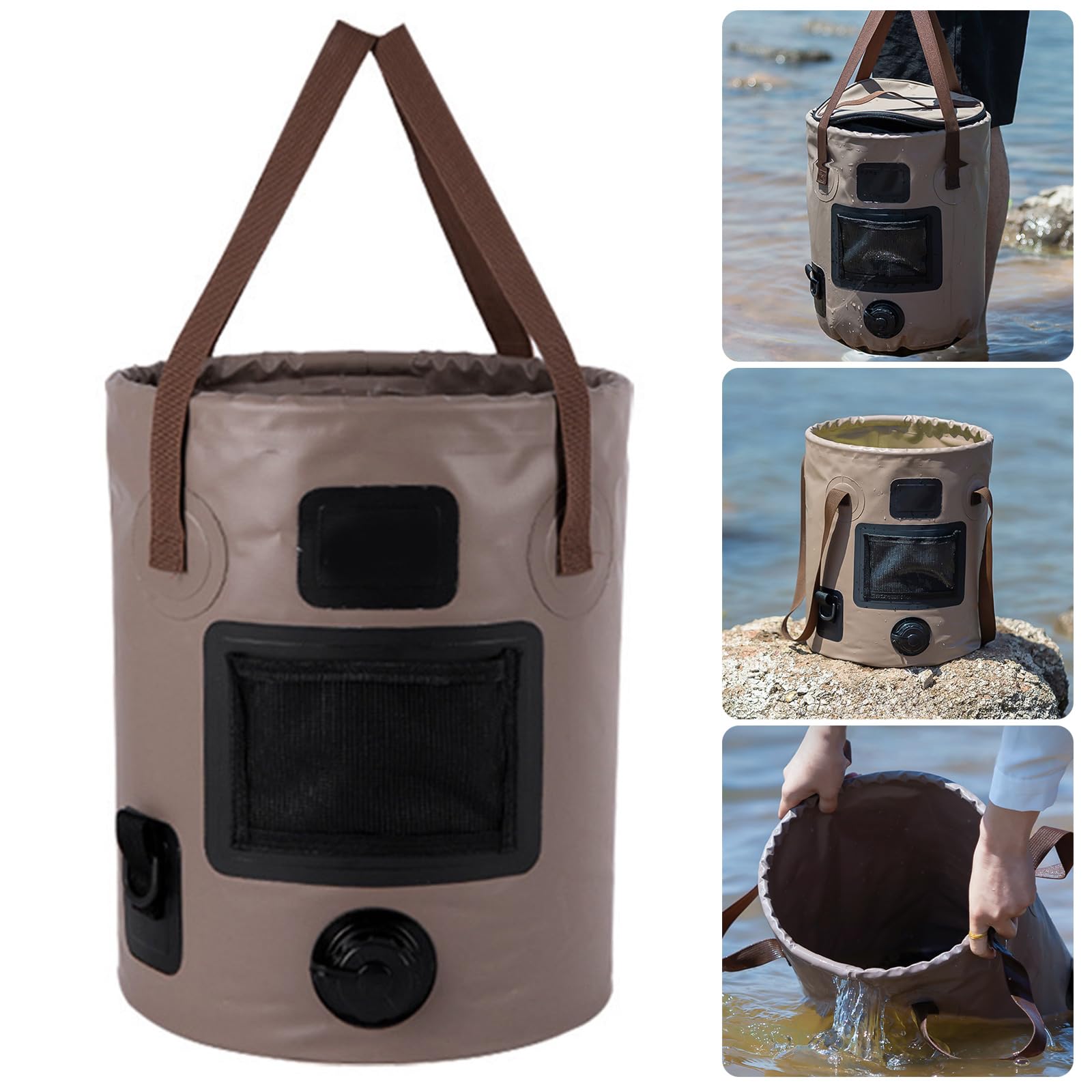 Seau pliable de grande capacité de 25 L pour camping, randonnée, pêche, excursions faciles à utiliser