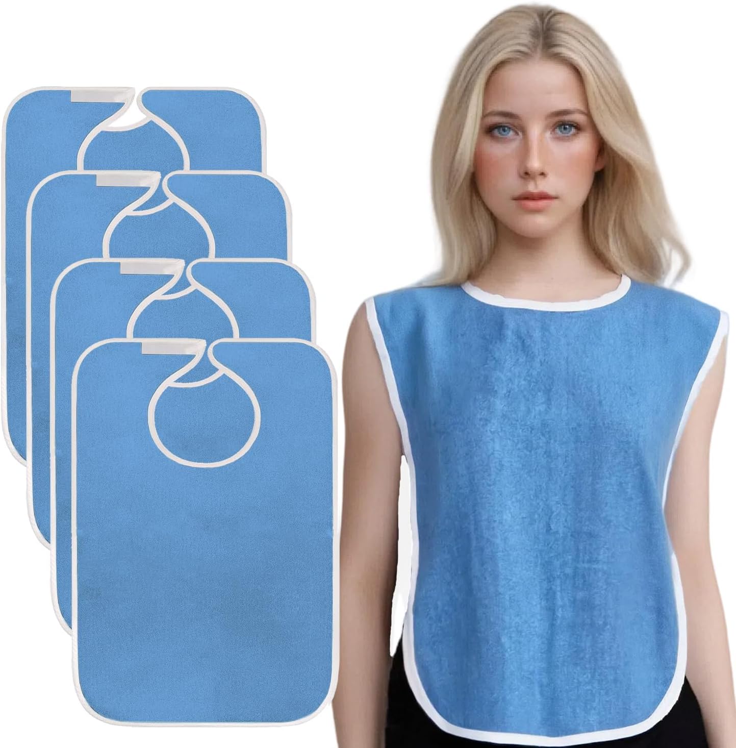 Adult Bibs For Elderly Women Men Terry Cloth Bib For Eating Adjustable bib Clothing Protectors Blue