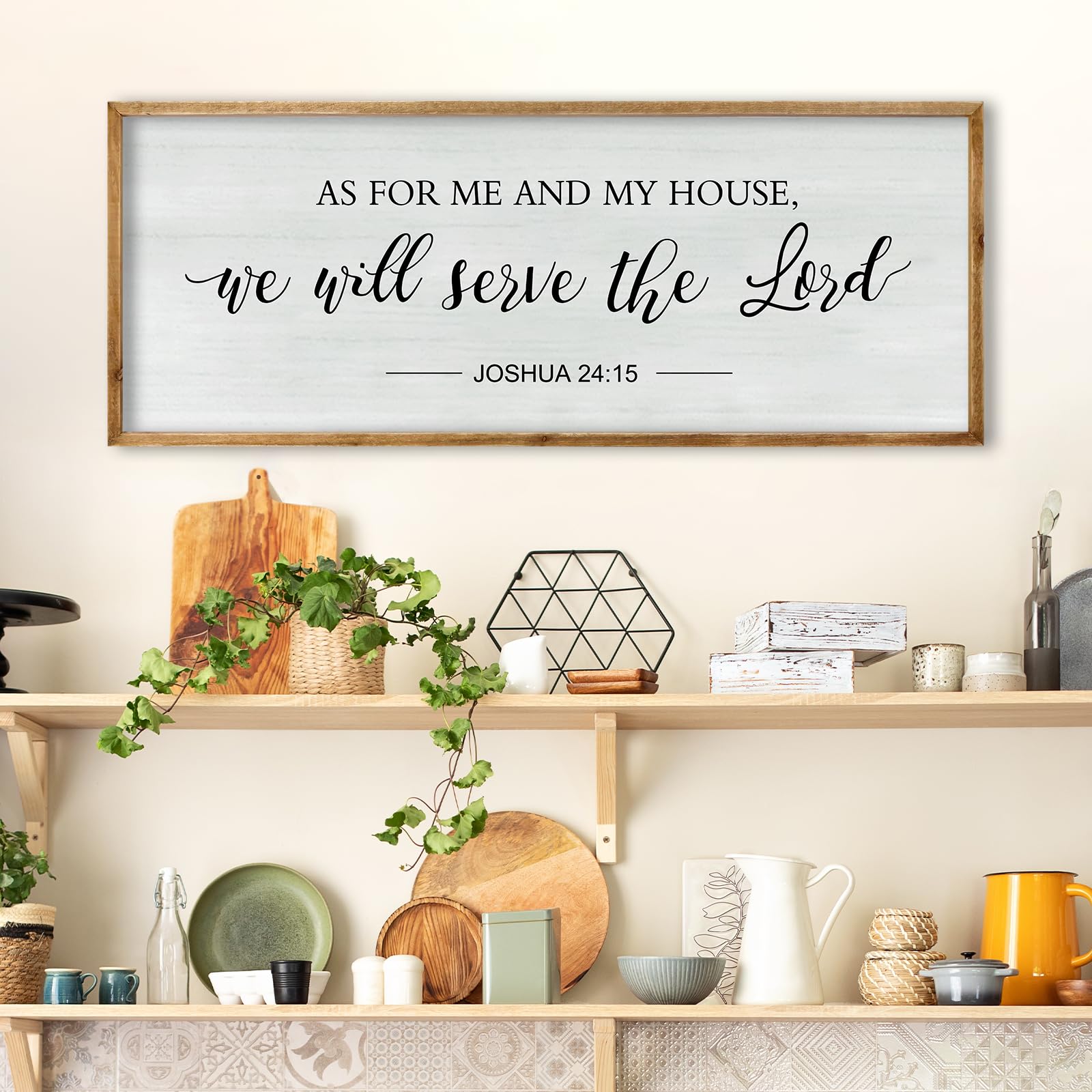 RLWangChao Decorazione da parete con cornice in legno "As for Me and My House We Will Serve the Lord", 81 x 30 cm, con cornice in legno, con dedica della Bibbia, da appendere (legno)