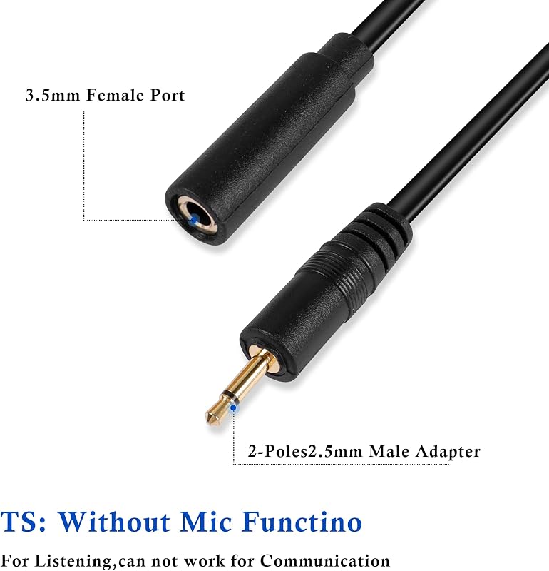PNGKNYOCN 2.5 mm - 3.5 mm Mono Audio Adapter Kábel, 2 db-os Csomag, 16 cm Fekete - Okostelefonhoz, Fejhallgatóhoz, MP3 Lejátszóhoz