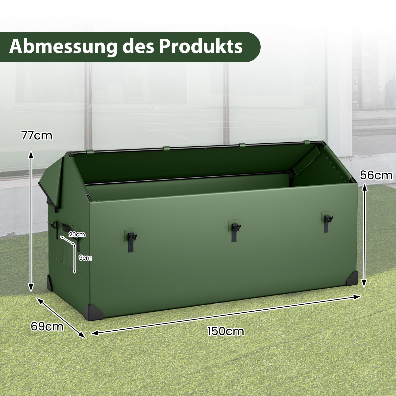 COSTWAY Tuinbox, 658 liter, weerbestendig, met pvc-oppervlak en metalen frame, incl. draagtas, opbergdoos voor buiten, voor zwembad, tuin, binnenplaats, 150 x 69 x 77 cm