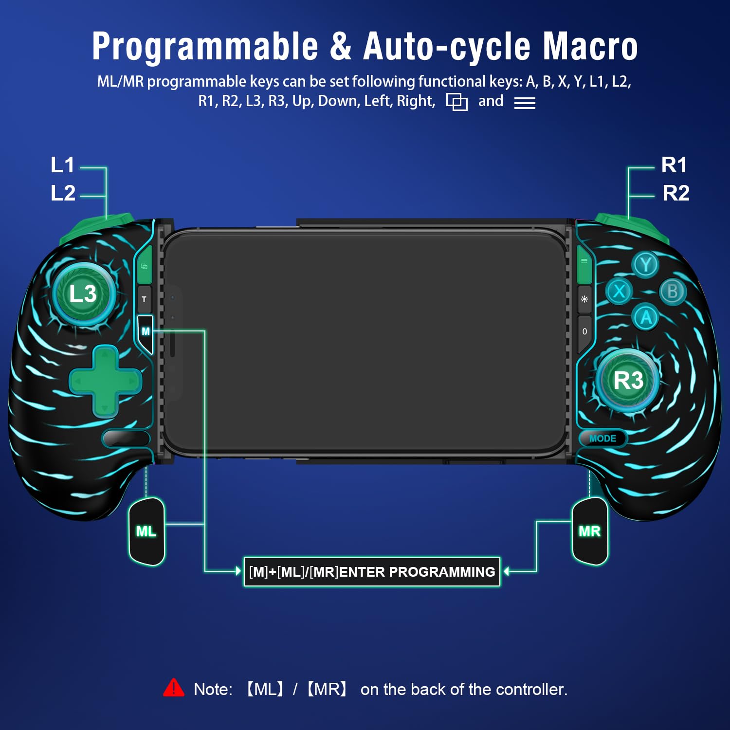 Mobile Game Controller for iPhone/Android with Hall Joystick, Wireless Phone Controller with Phone Case Support, Compatible with Xbox Game Pass, Steam Link, Call of Duty, Minecraft, Roblox