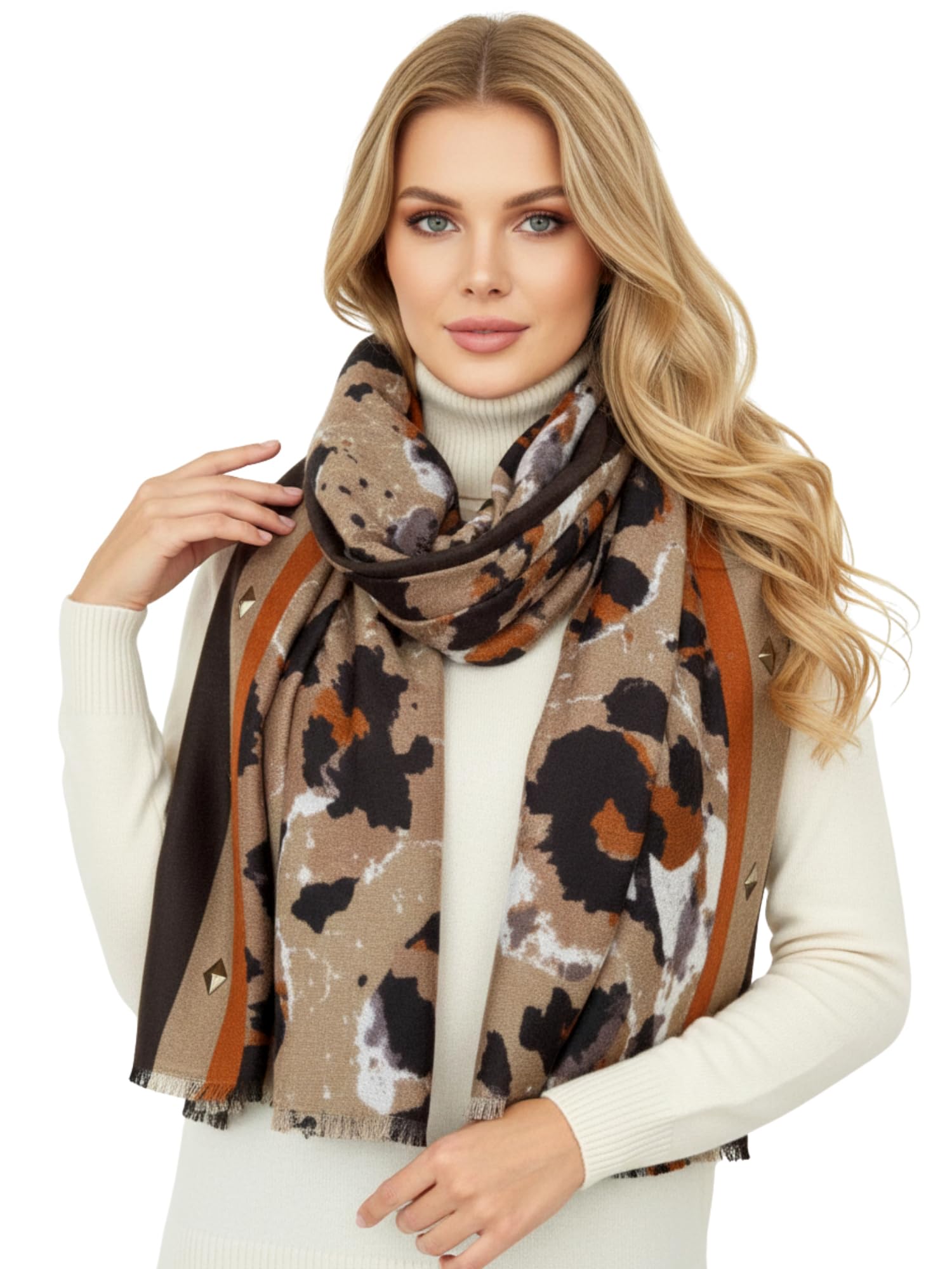 The Accessory Co. Women's Cameo Leopard: Beige Animal Leopard Print Scarf - Scarves With Stripe, Leopard Print Gifts, Pashmina Shawl, Long Winter Wrap Wearable Blanket, Neck Scarf Shawl Scarfs Animal (Cameo Leopard: Beige)
