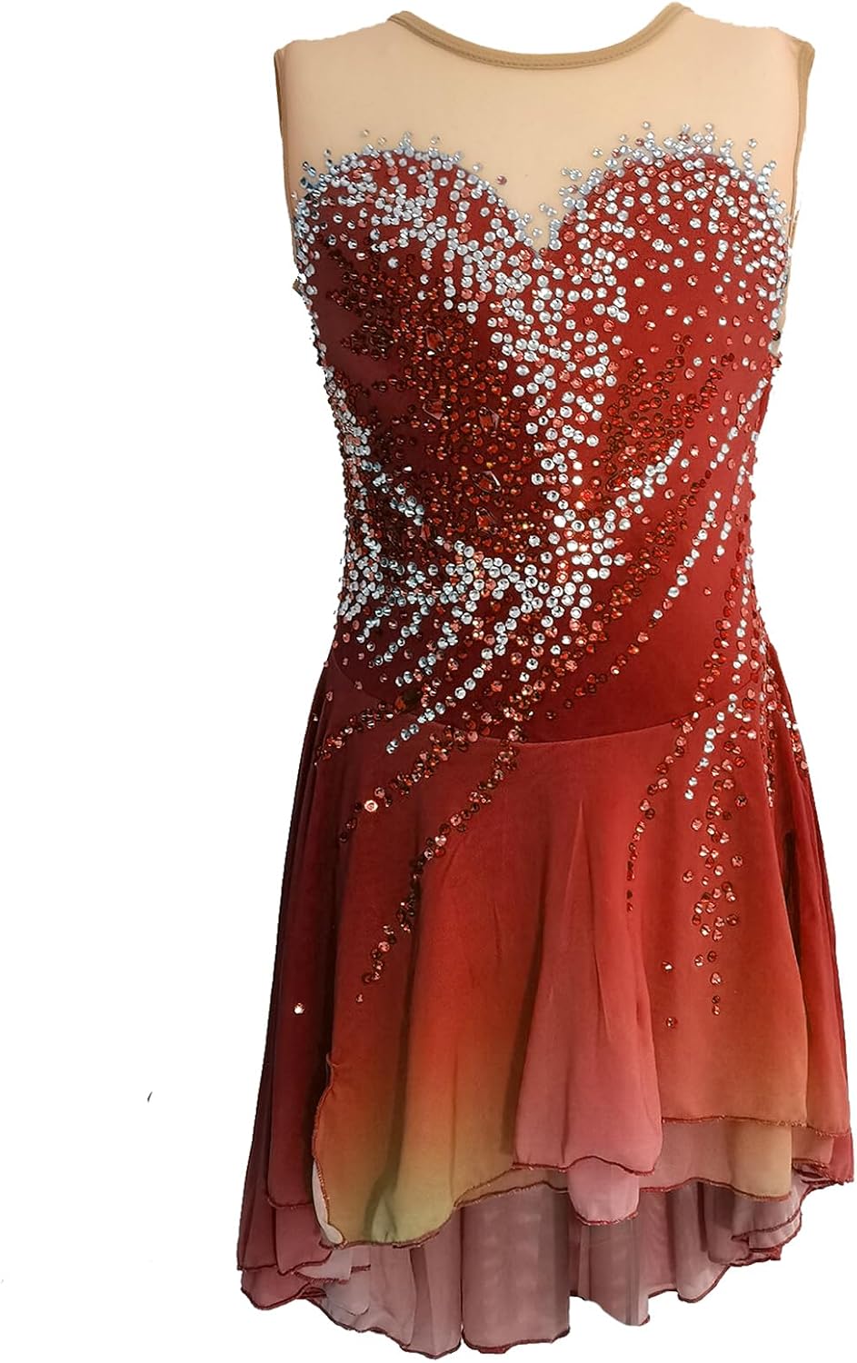 Figure Skating Dress for Girls Sleeveless Gradient Polyester Custom Size Competition and Performance Wear