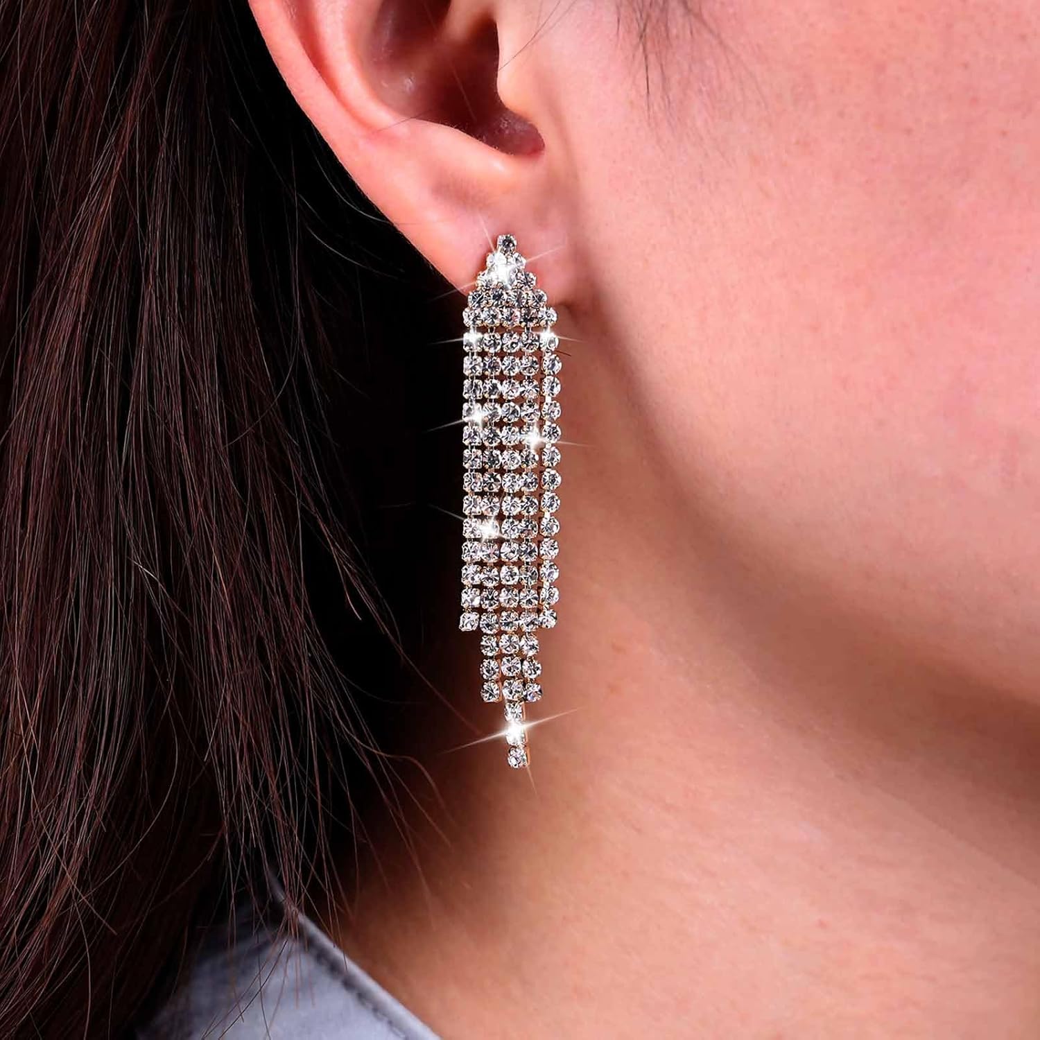 Vintage Crystal Chain Earrings Gold Tennis Chain Earrings Cz Chandelier Earrings Crystal Tassel Earrings Fringe Crystal Earrings Jewelry for Women and Girls - Image 7